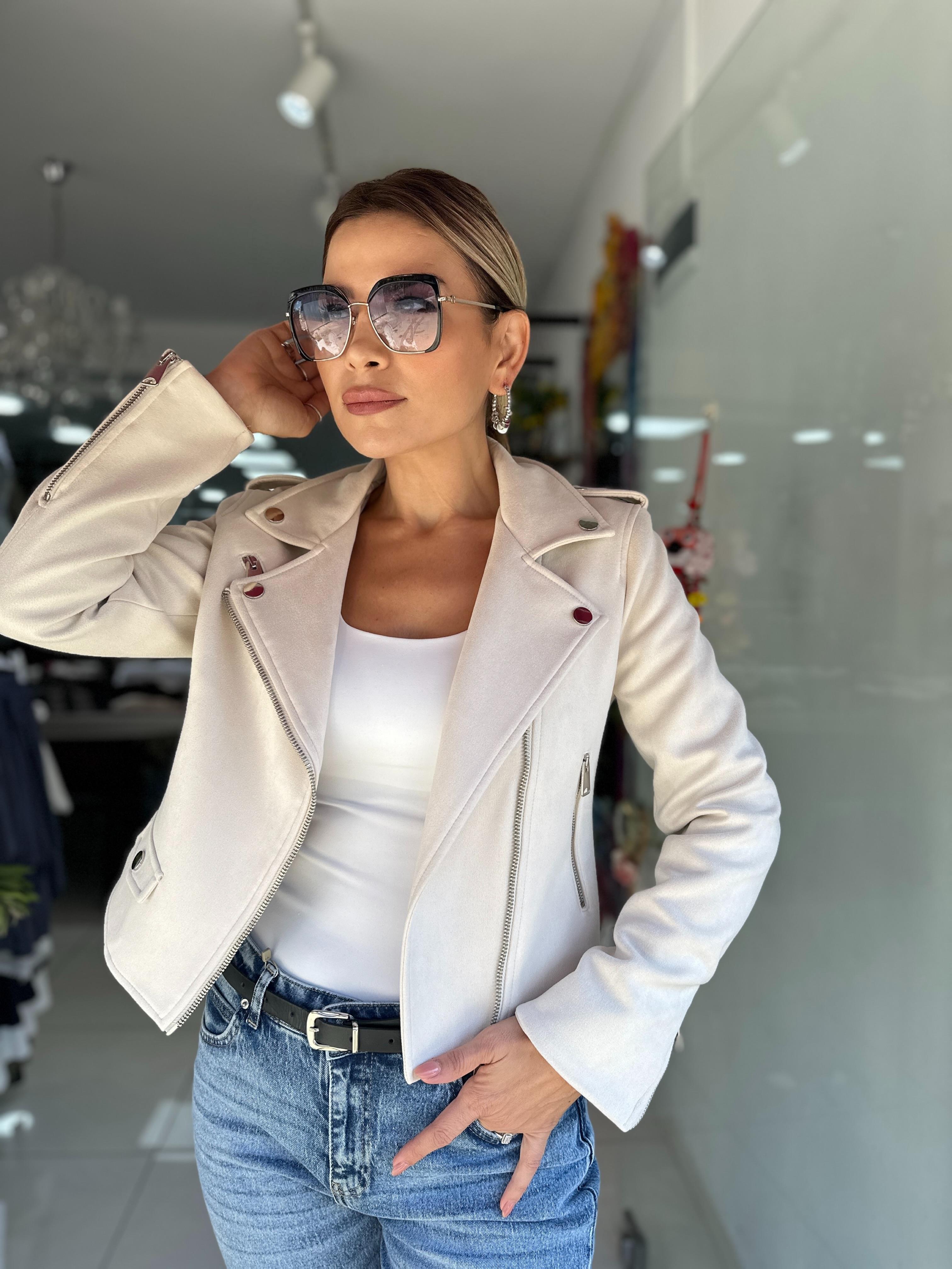 Bej Fermuarlı Nubuk Ceket