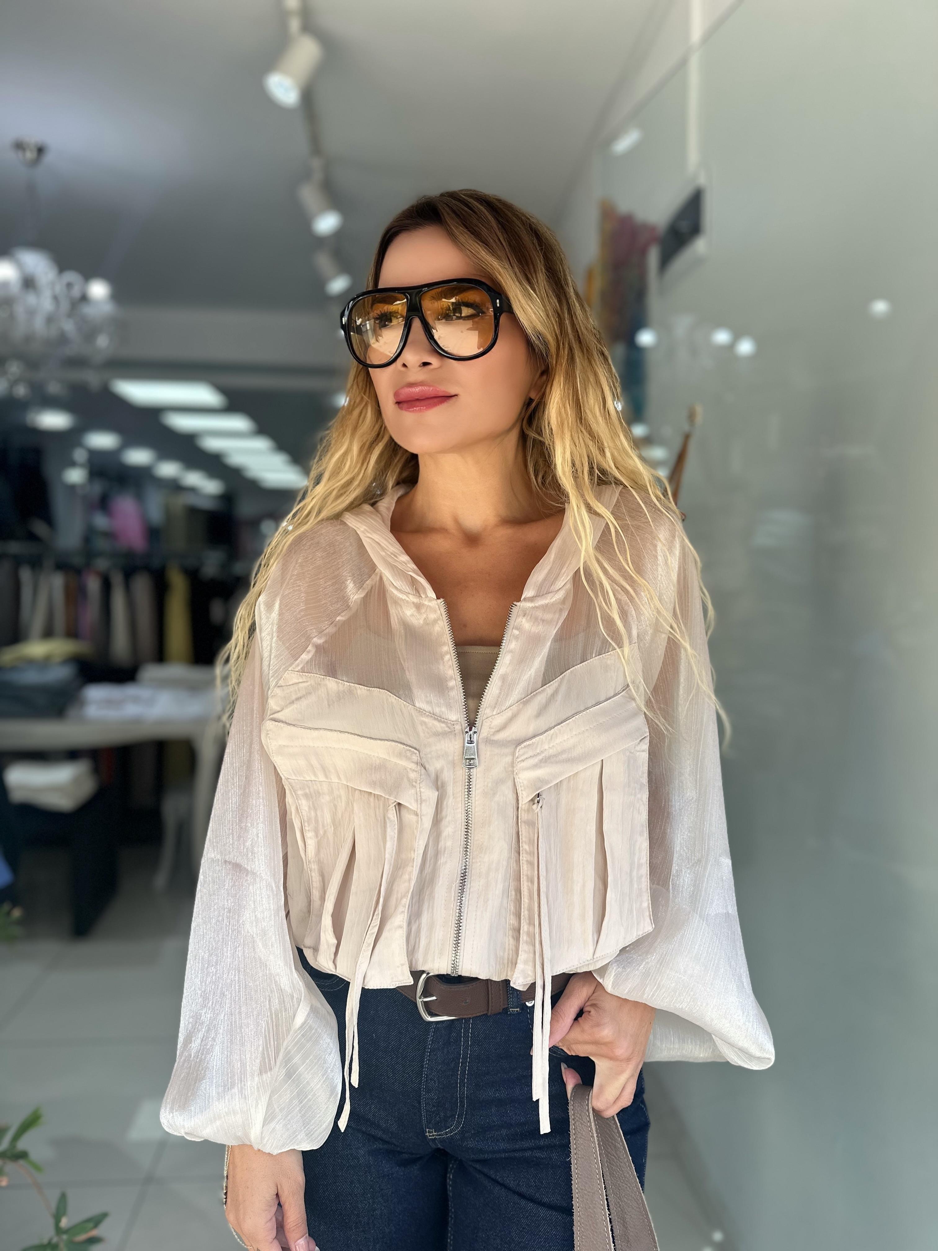 Bej Transparan Tasarım Ceket