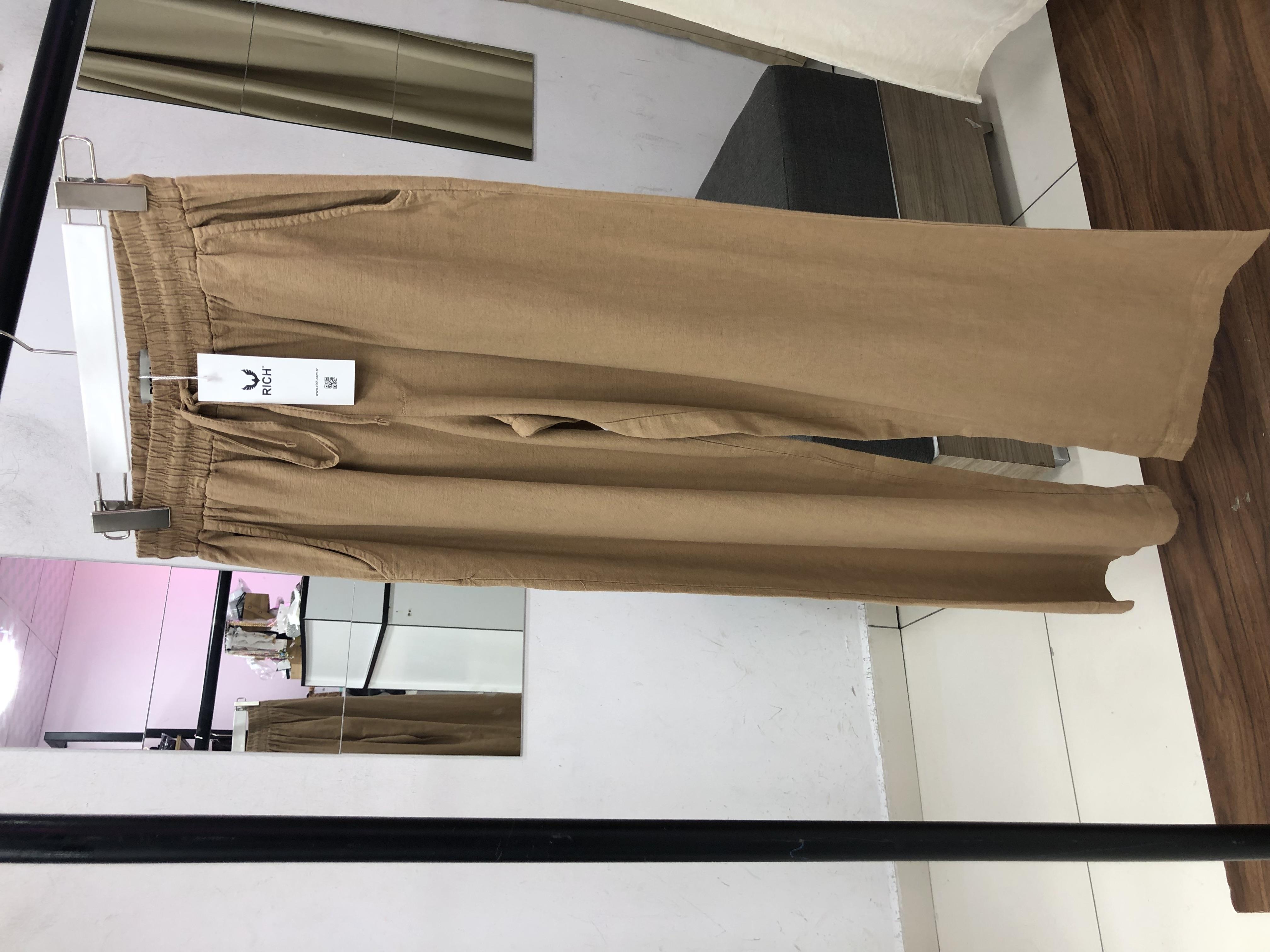 Beli Lastikli Bej Keten Pantolon 