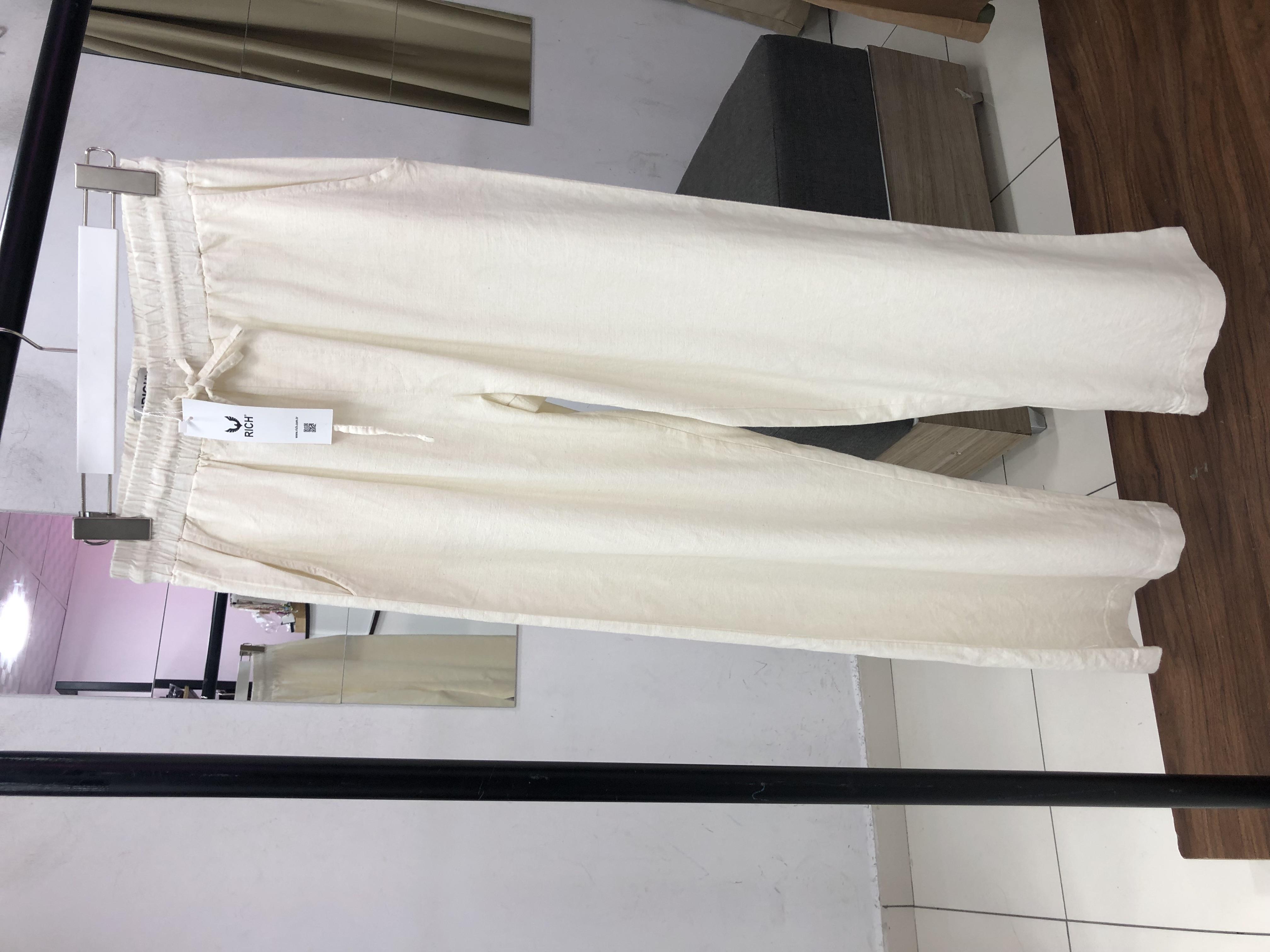 Beli Lastikli Krem Keten Pantolon 
