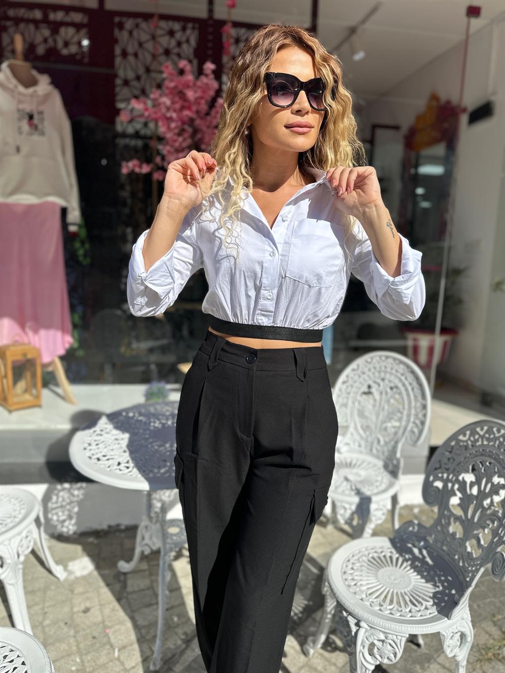 Beyaz Crop Gömlek 