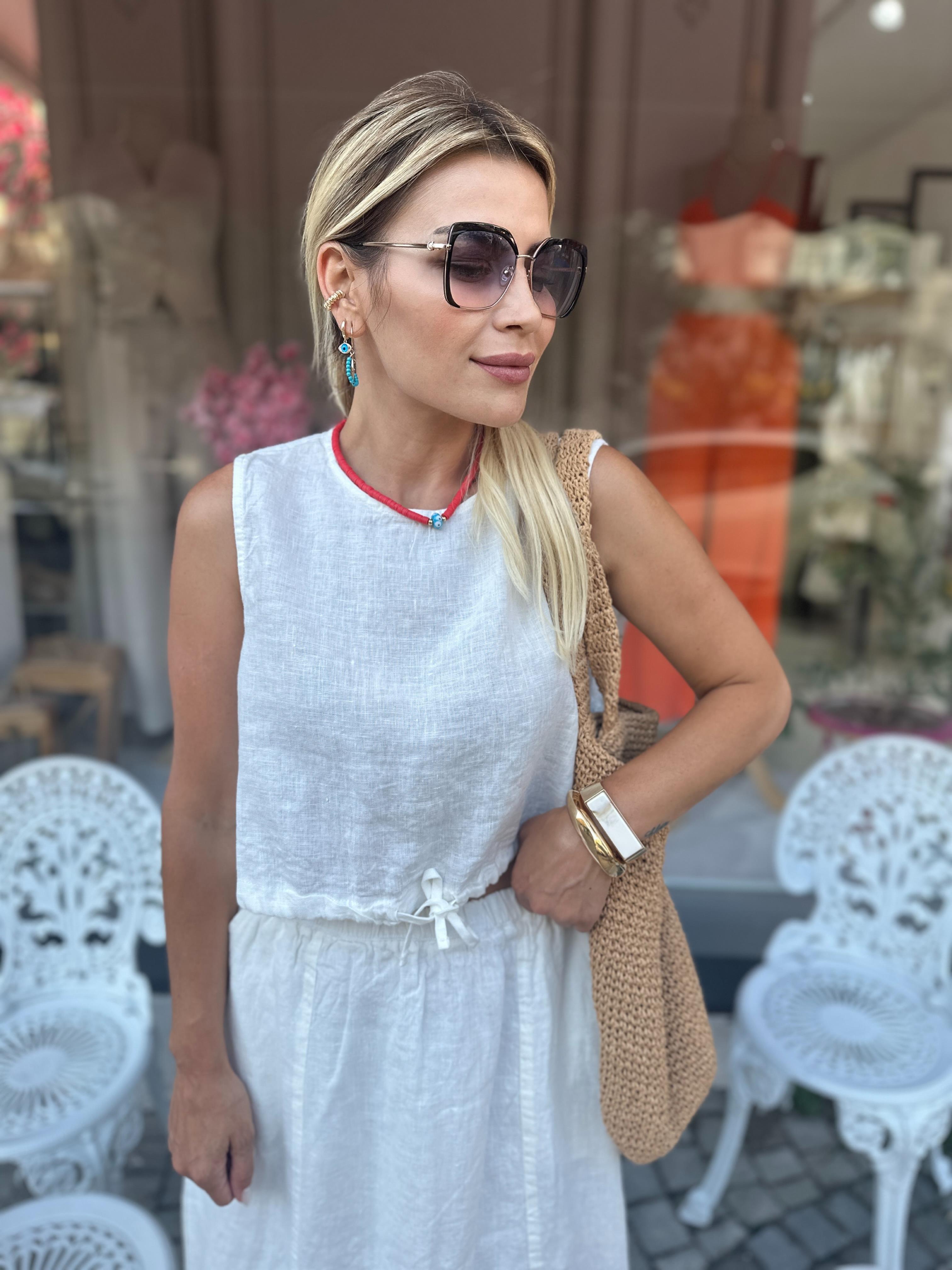 Beyaz Ham Keten Bluz