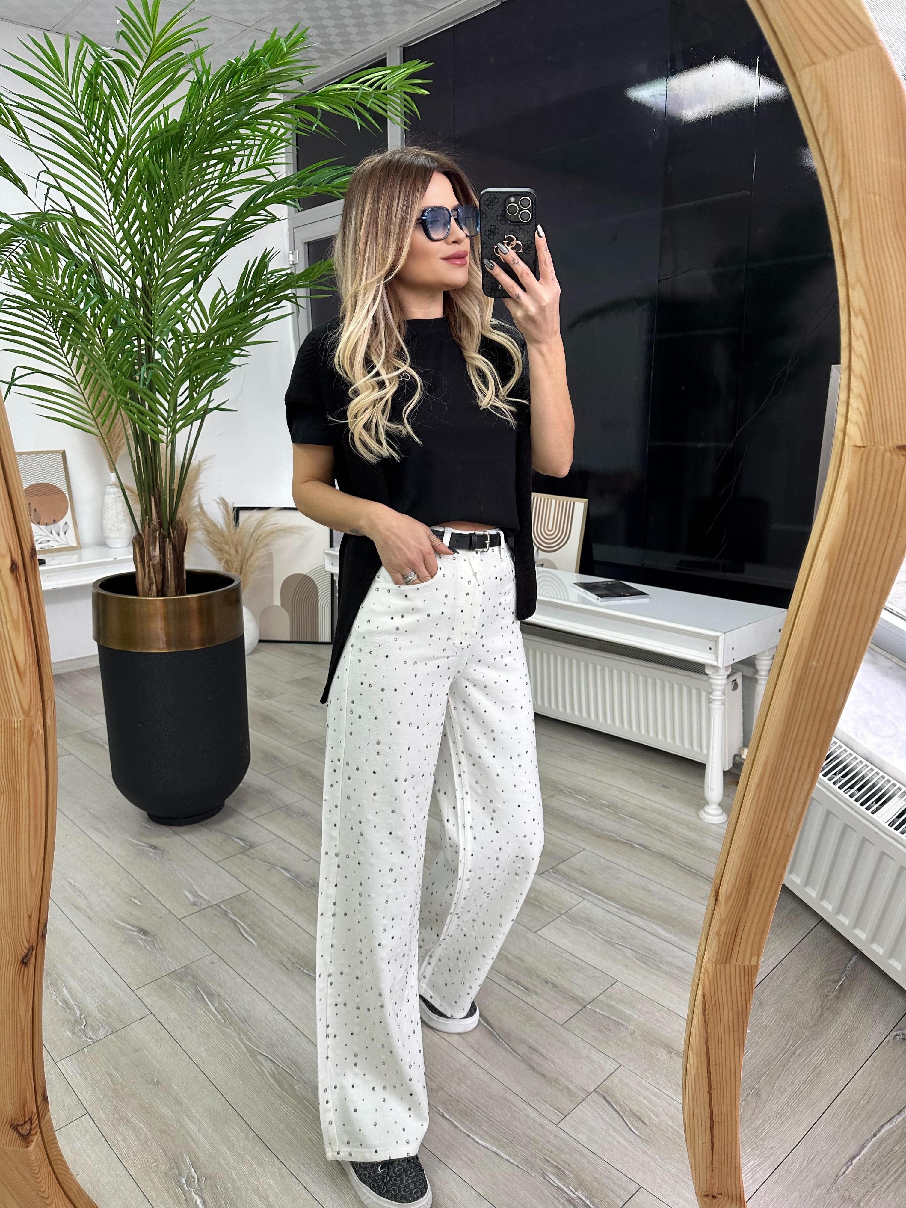 Beyaz Taşlı Palazo Jean 