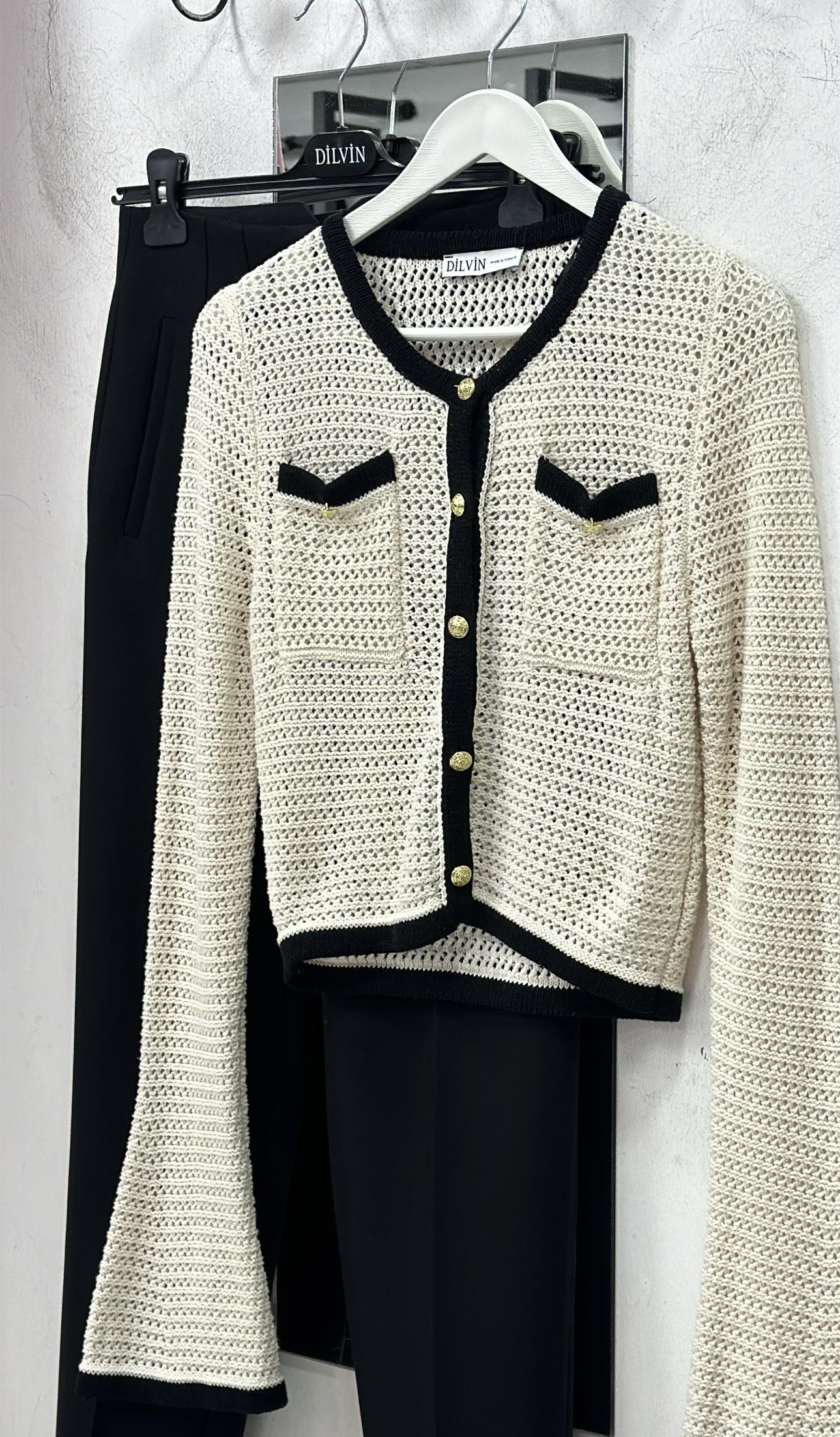 Bisiklet Yaka Dore Düğmeli Triko Hırka 