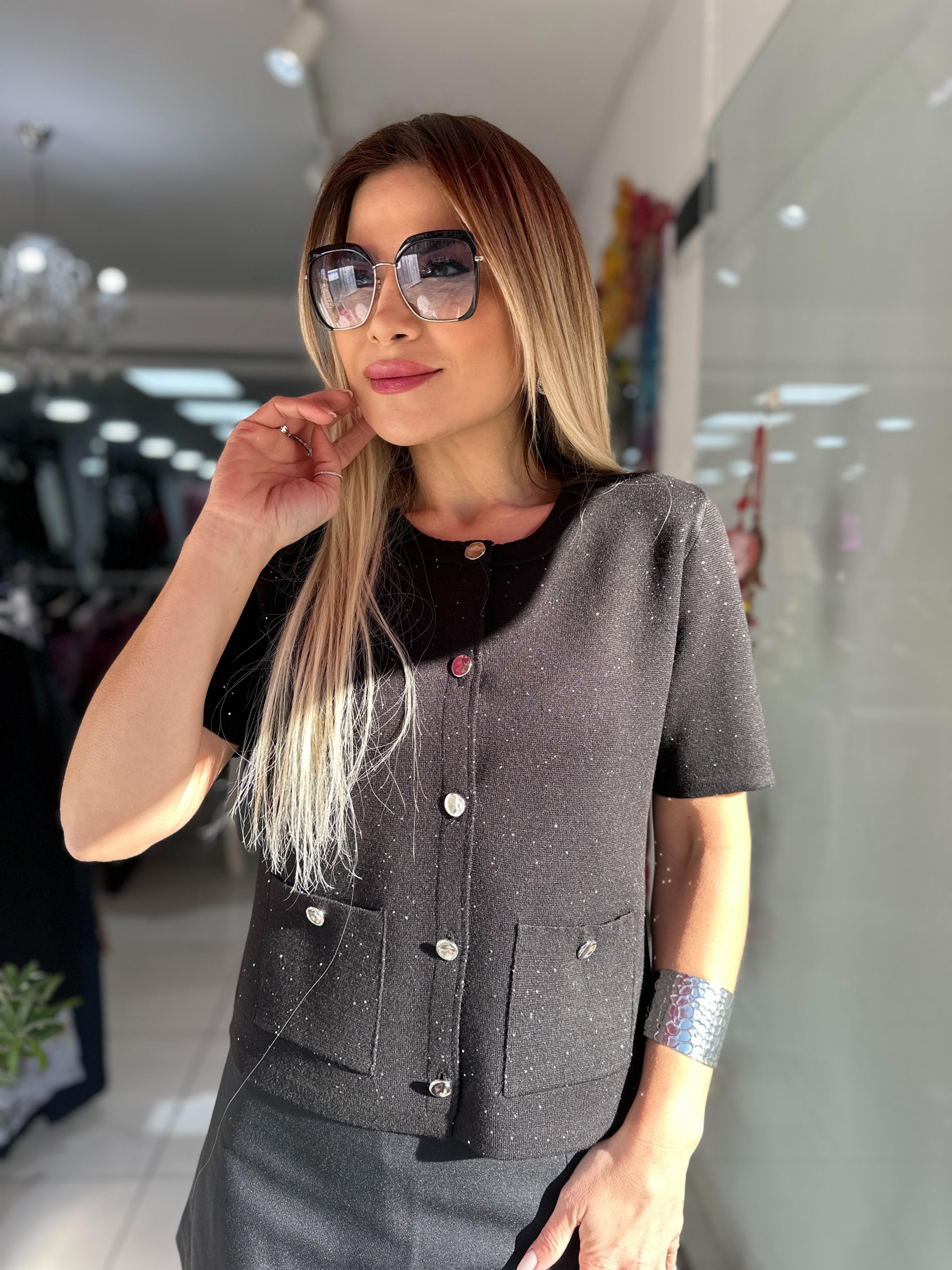 Bisiklet Yaka Pullu Düğmeli Cepli Triko Hırka 