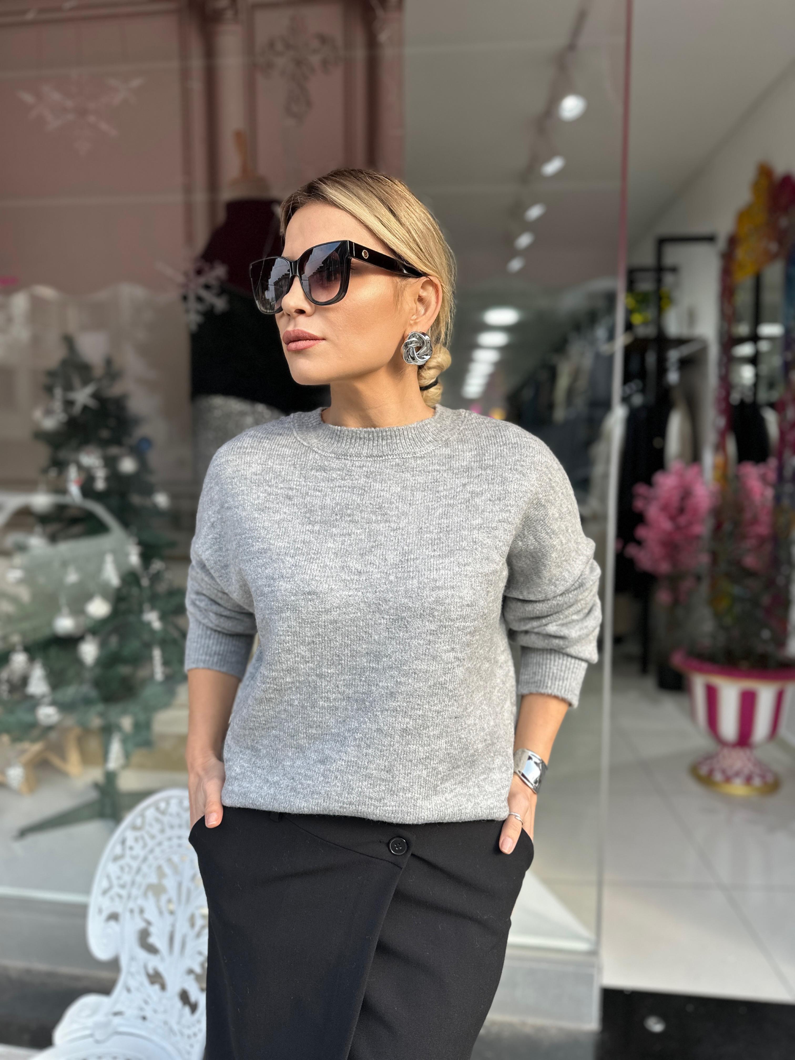 Bisiklet Yaka Salaş Triko Kazak