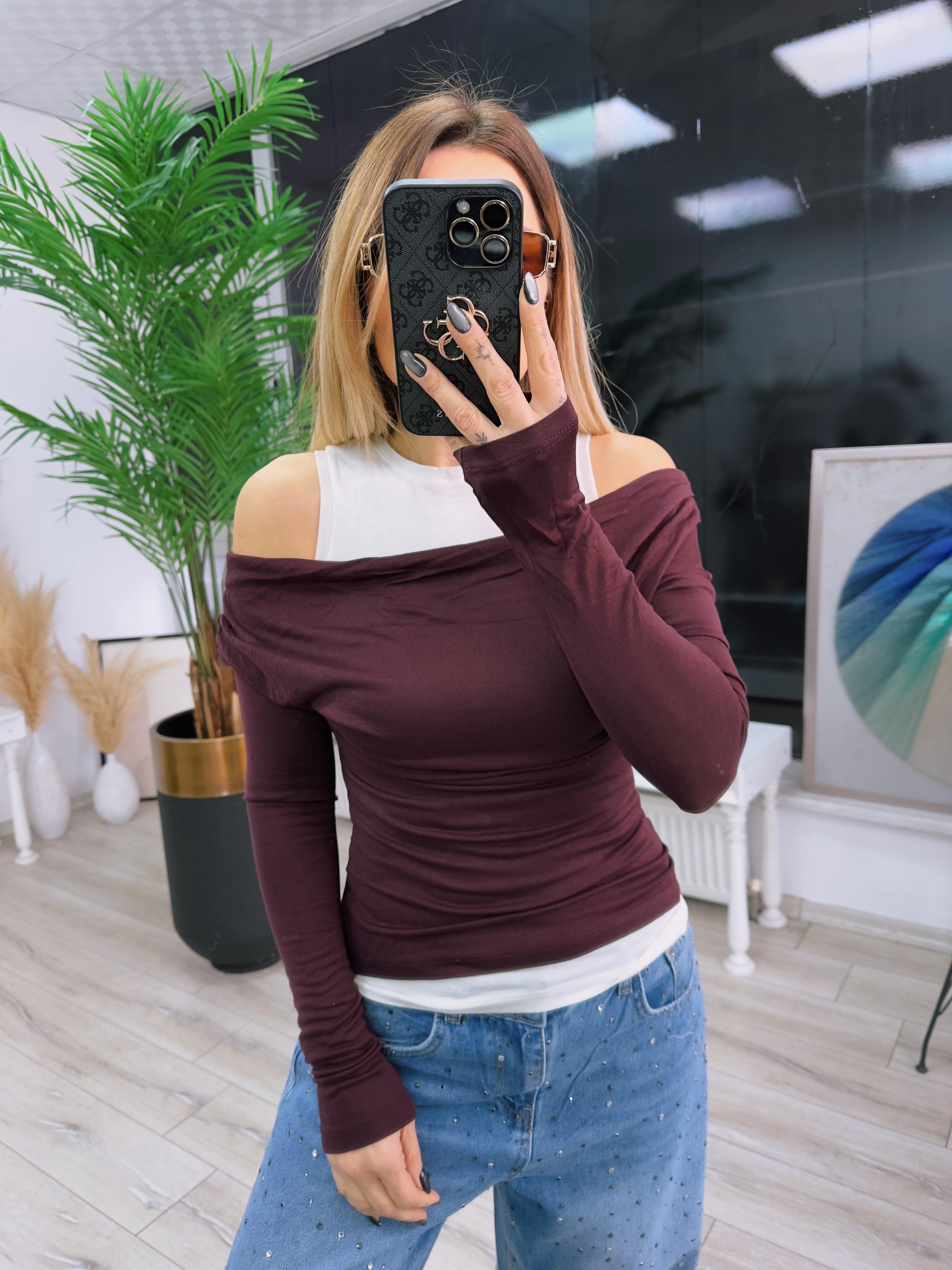 Bordo Modal Kumaş İkili Bluz