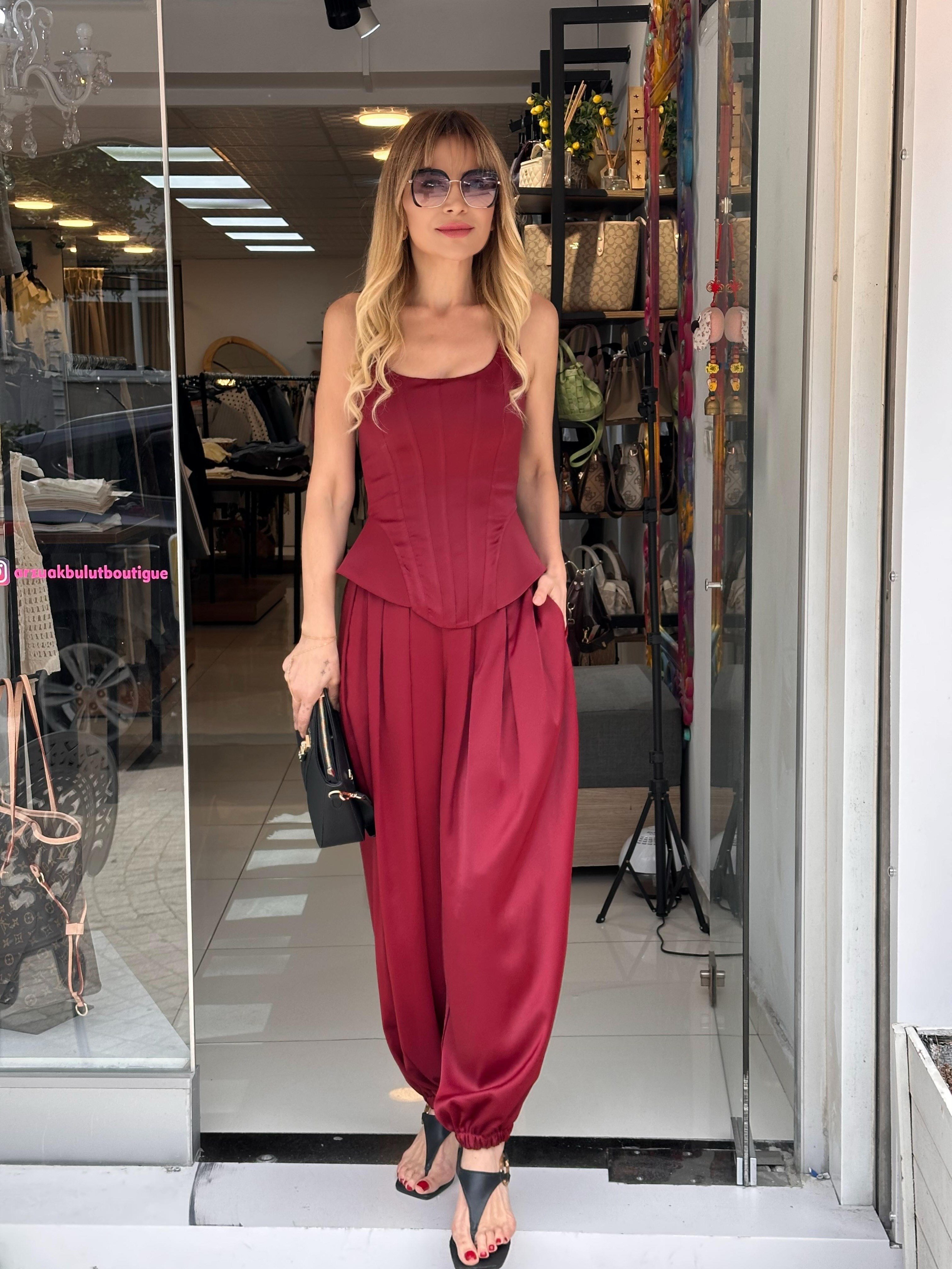 Bordo Şalvar Pantolon