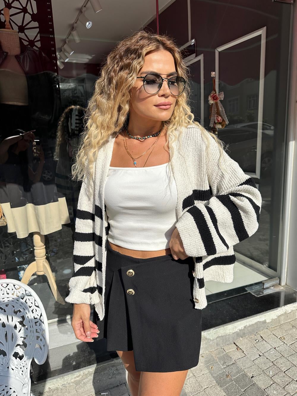 Çizgili Triko Ceket