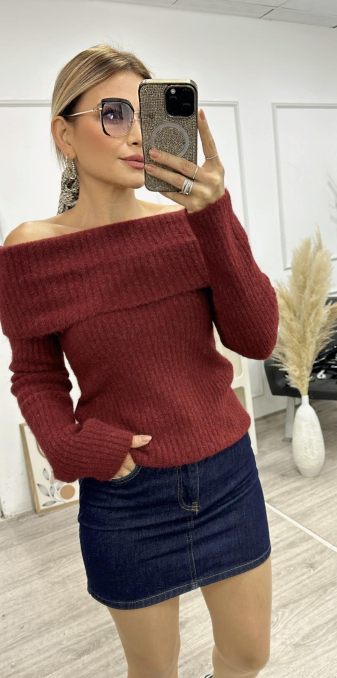 DLV Bordo Kayık Yaka Kazak