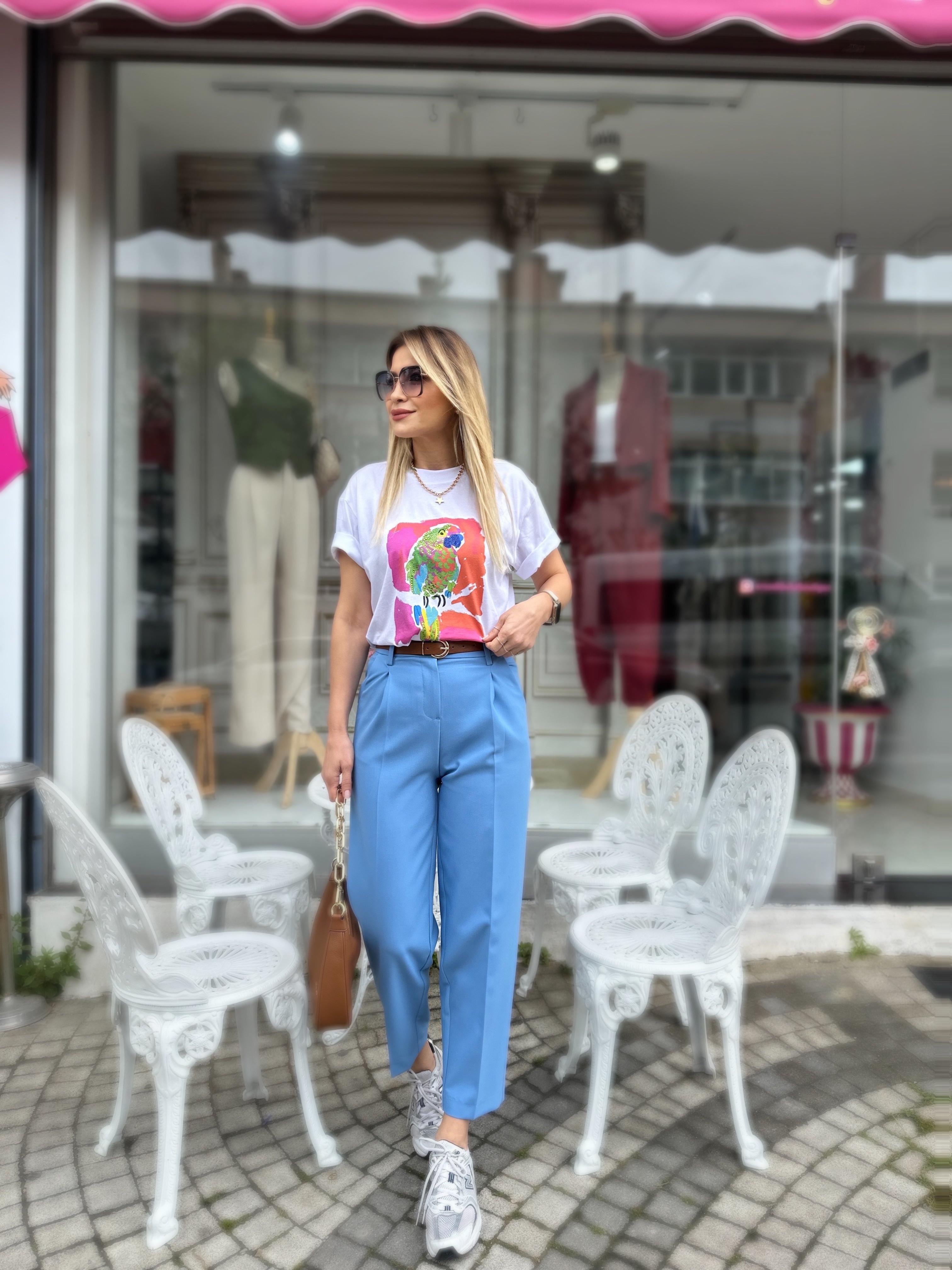 DLV Mavi Kemerli Havuç Fit Pantolon