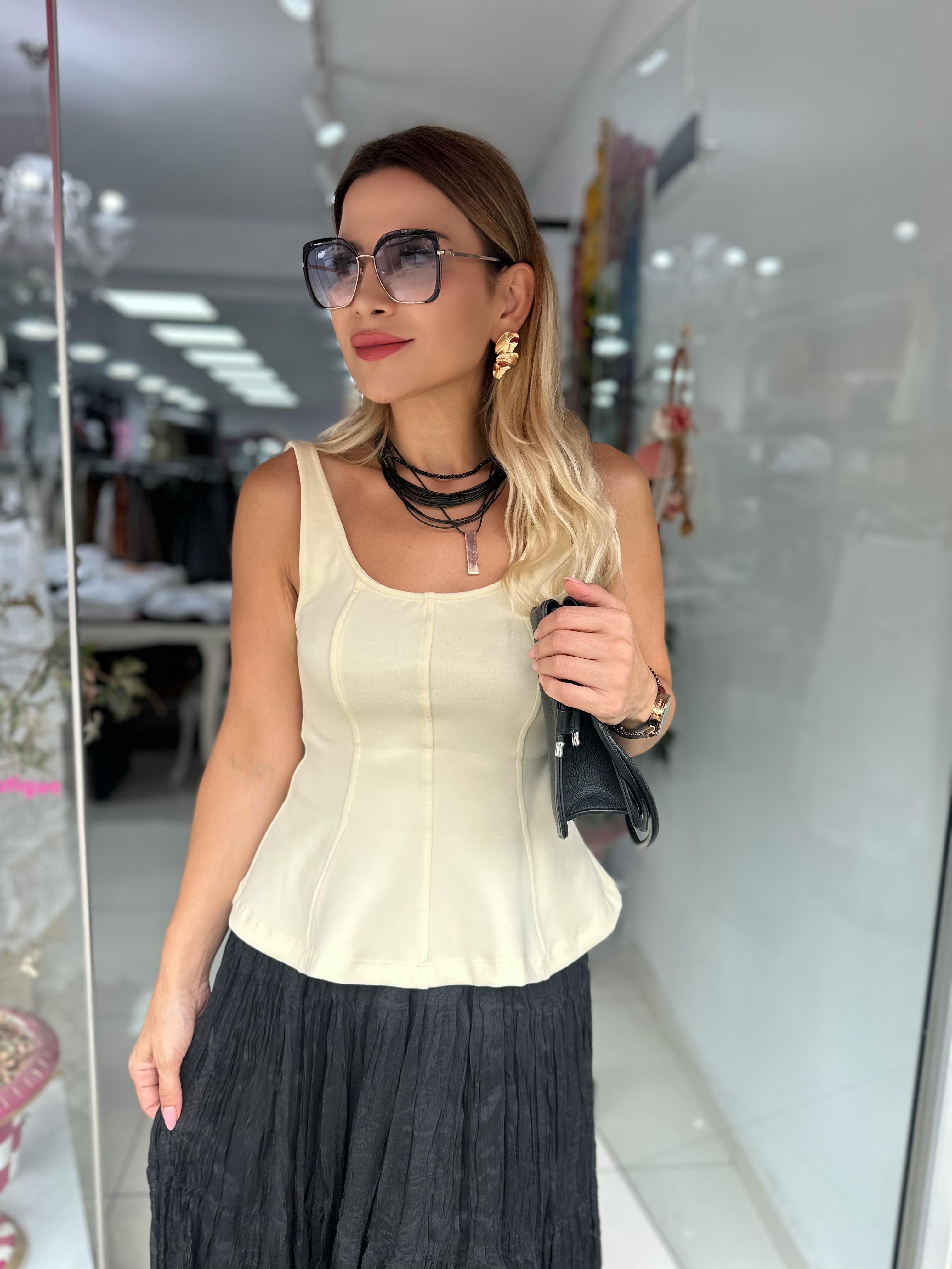 DLV Sarı Kalın Askılı Peplum Bluz 
