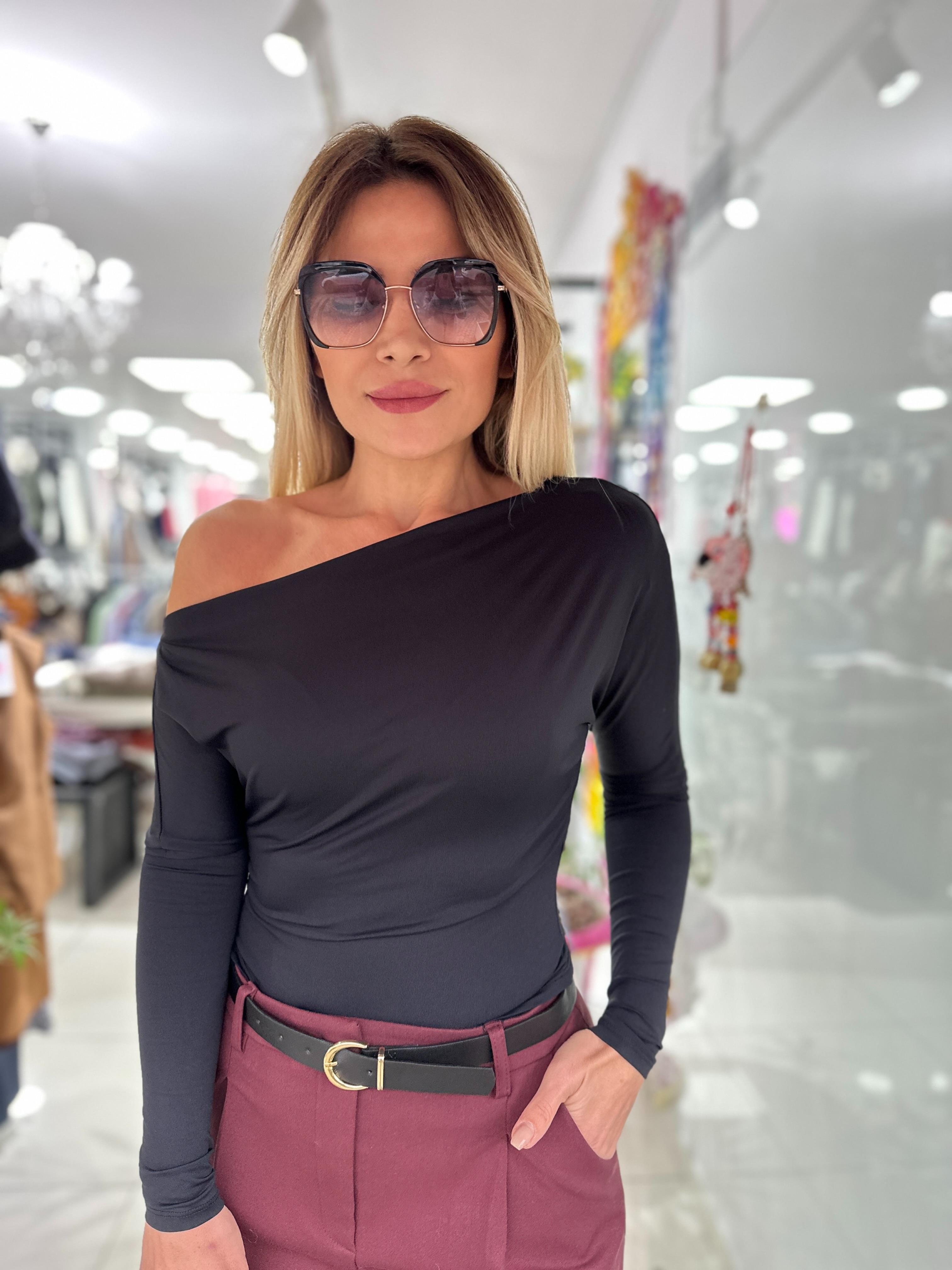 DLV Siyah Asimetrik Bluz 