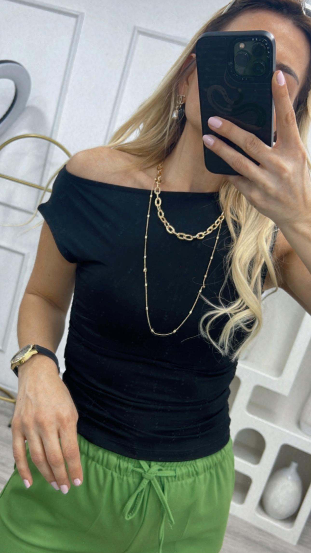 DLV Siyah Büzgülü Kolsuz Bluz