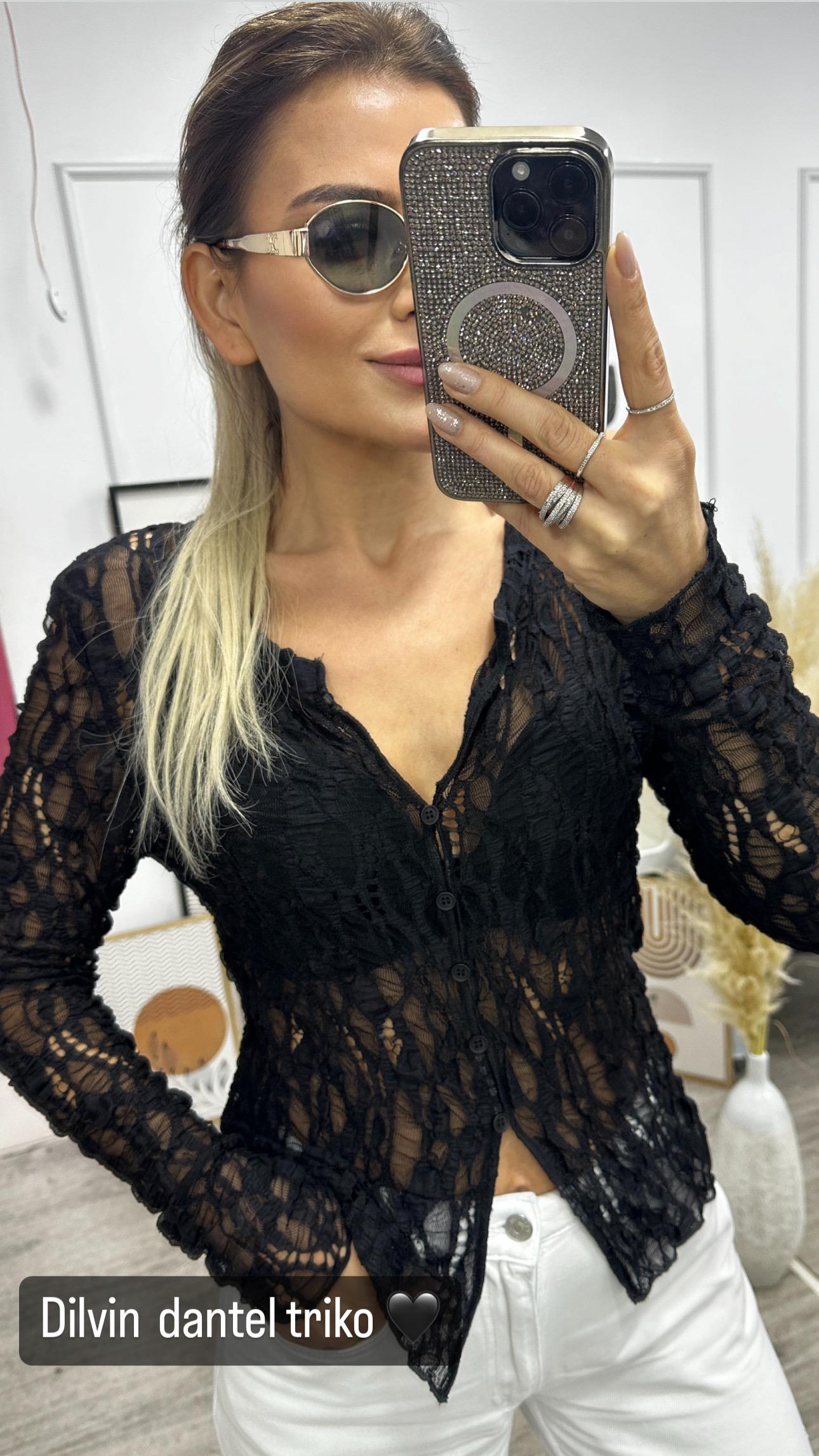 DLV Siyah Dantel Bluz 