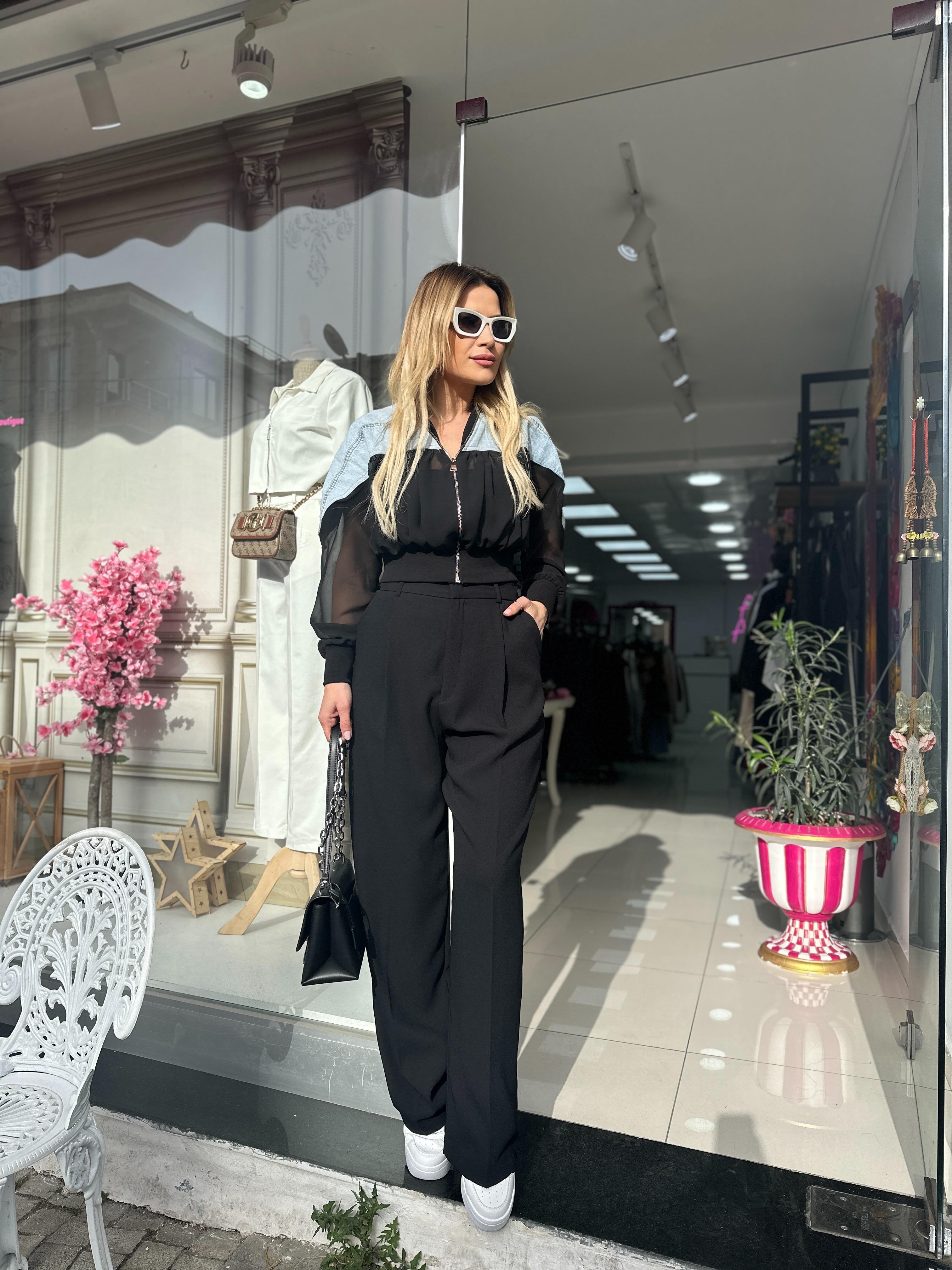DLV Siyah Krep Kumaş Palazzo Pantolon