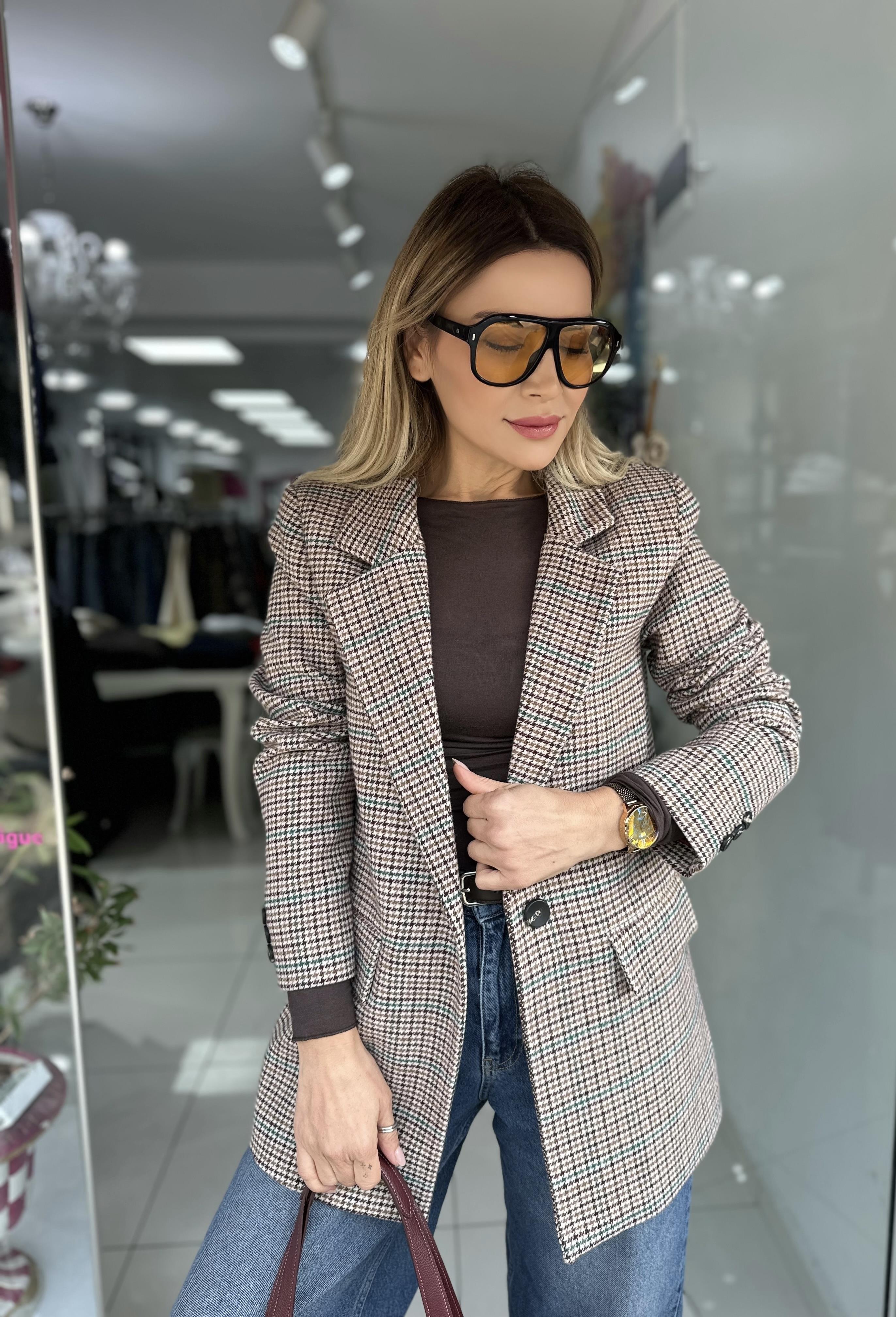 Ekose Desenli Blazer Ceket