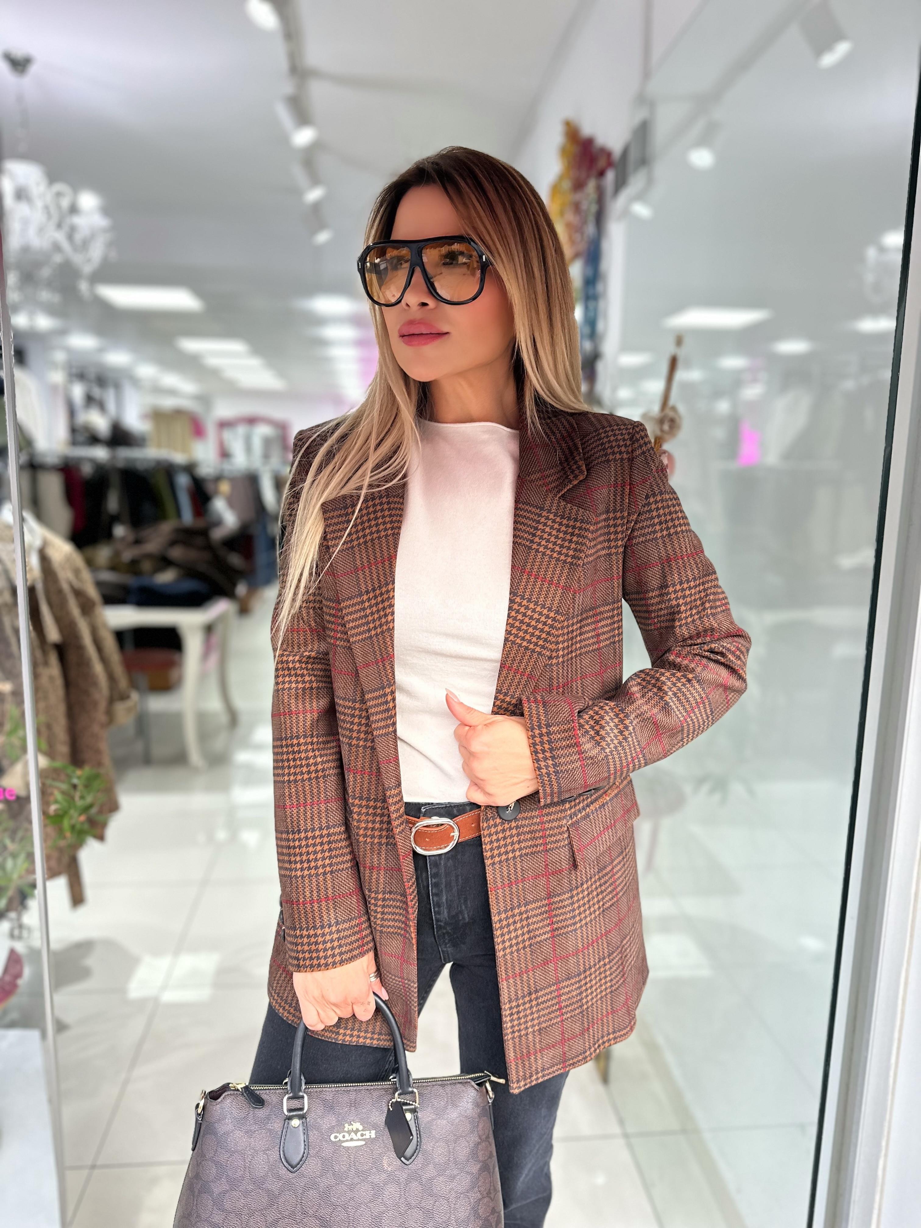 Ekose Desenli Düğme Detaylı Blazer