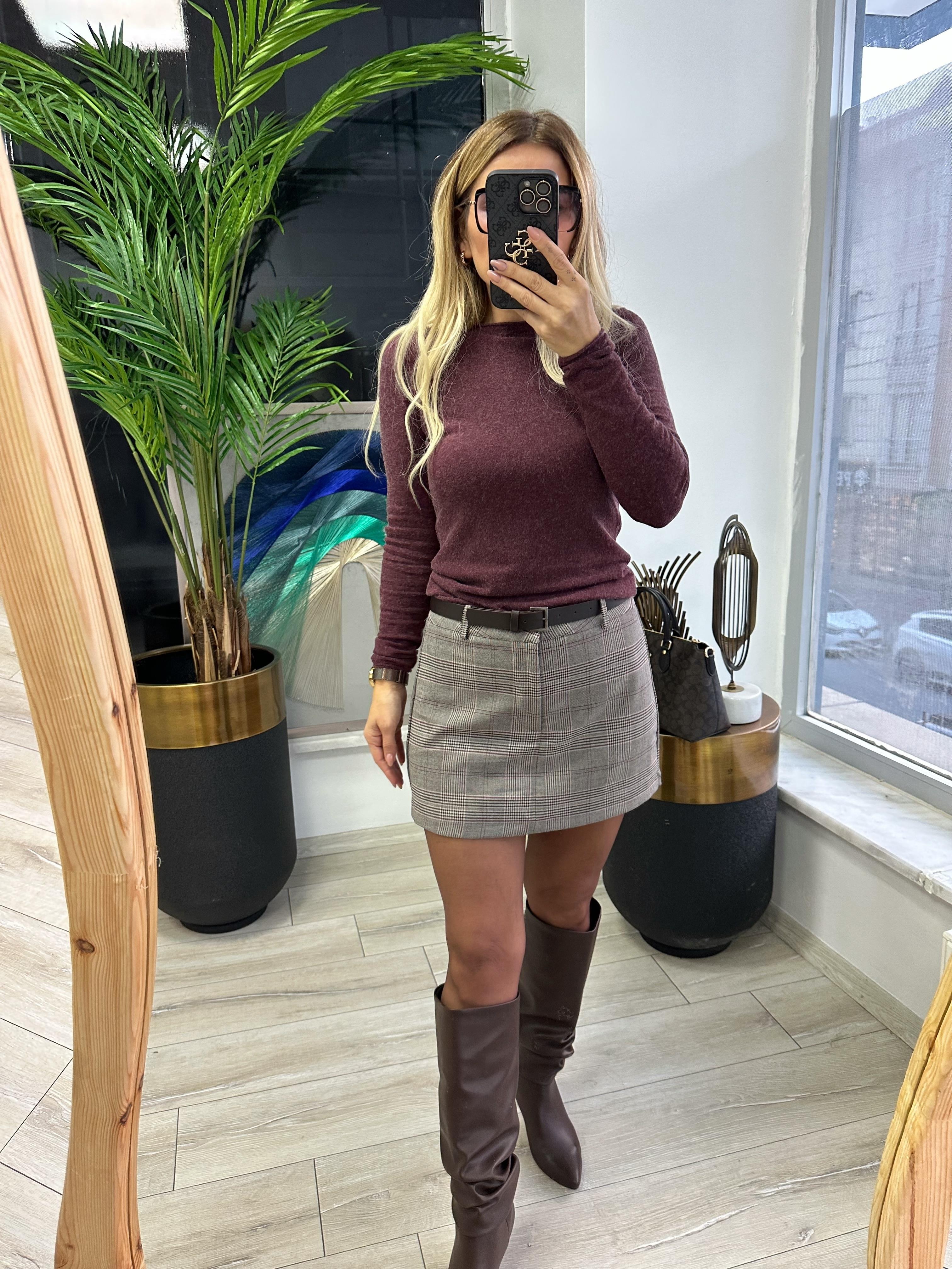 Ekose Desenli Şort Etek 