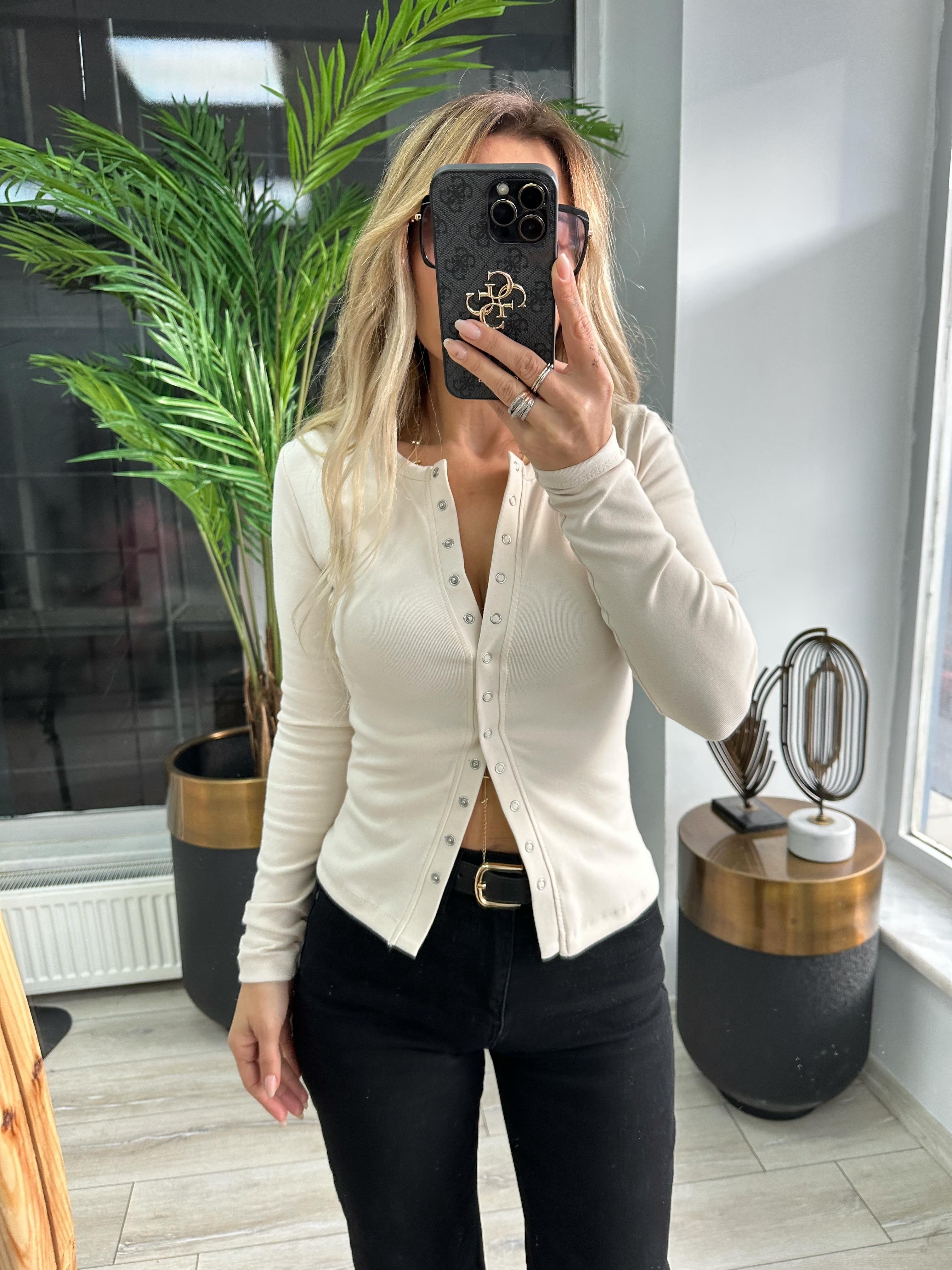 Ekru Çıtçıtlı Bluz