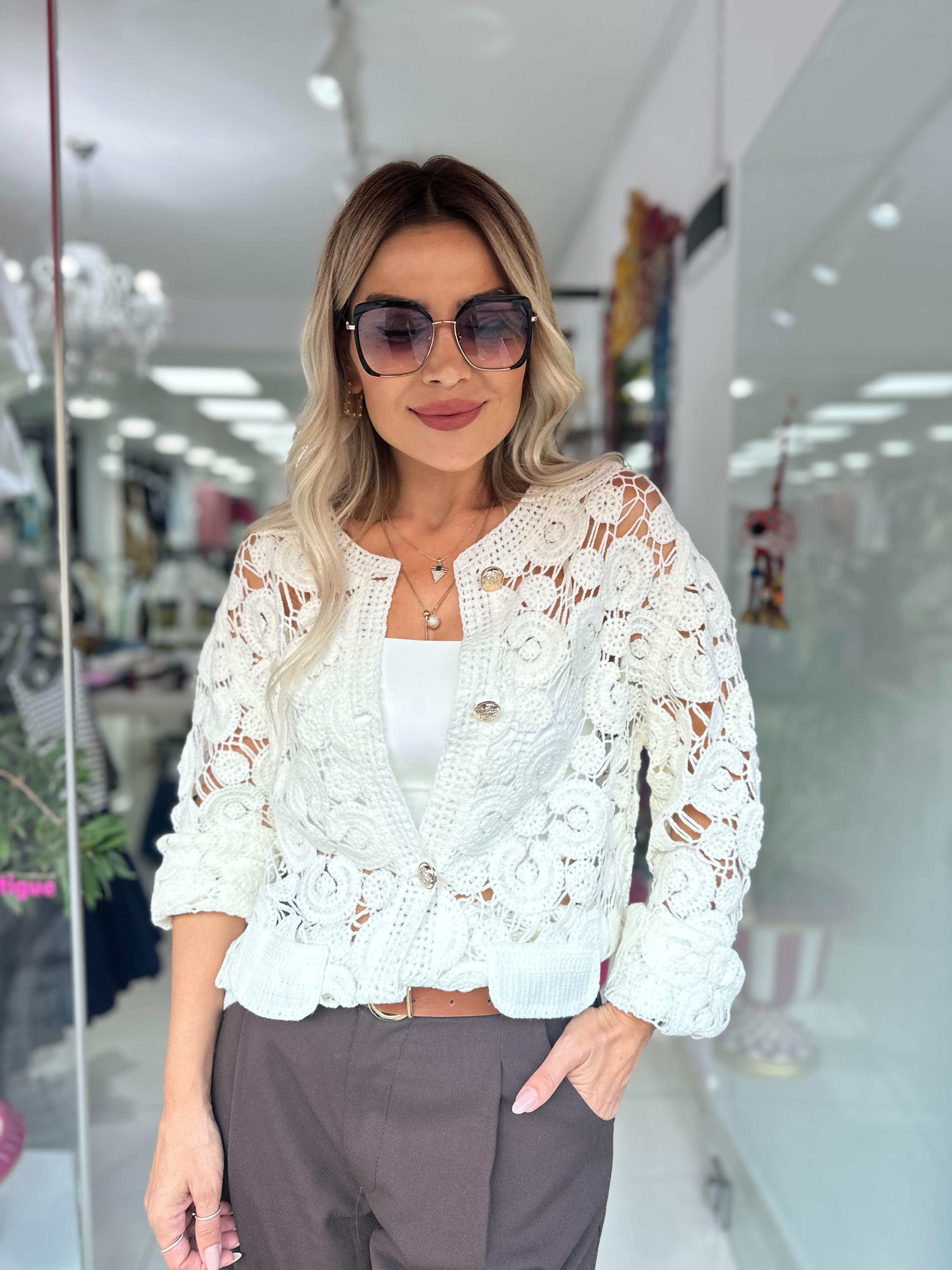 Ekru Gold Düğme Detaylı Merserize Hırka