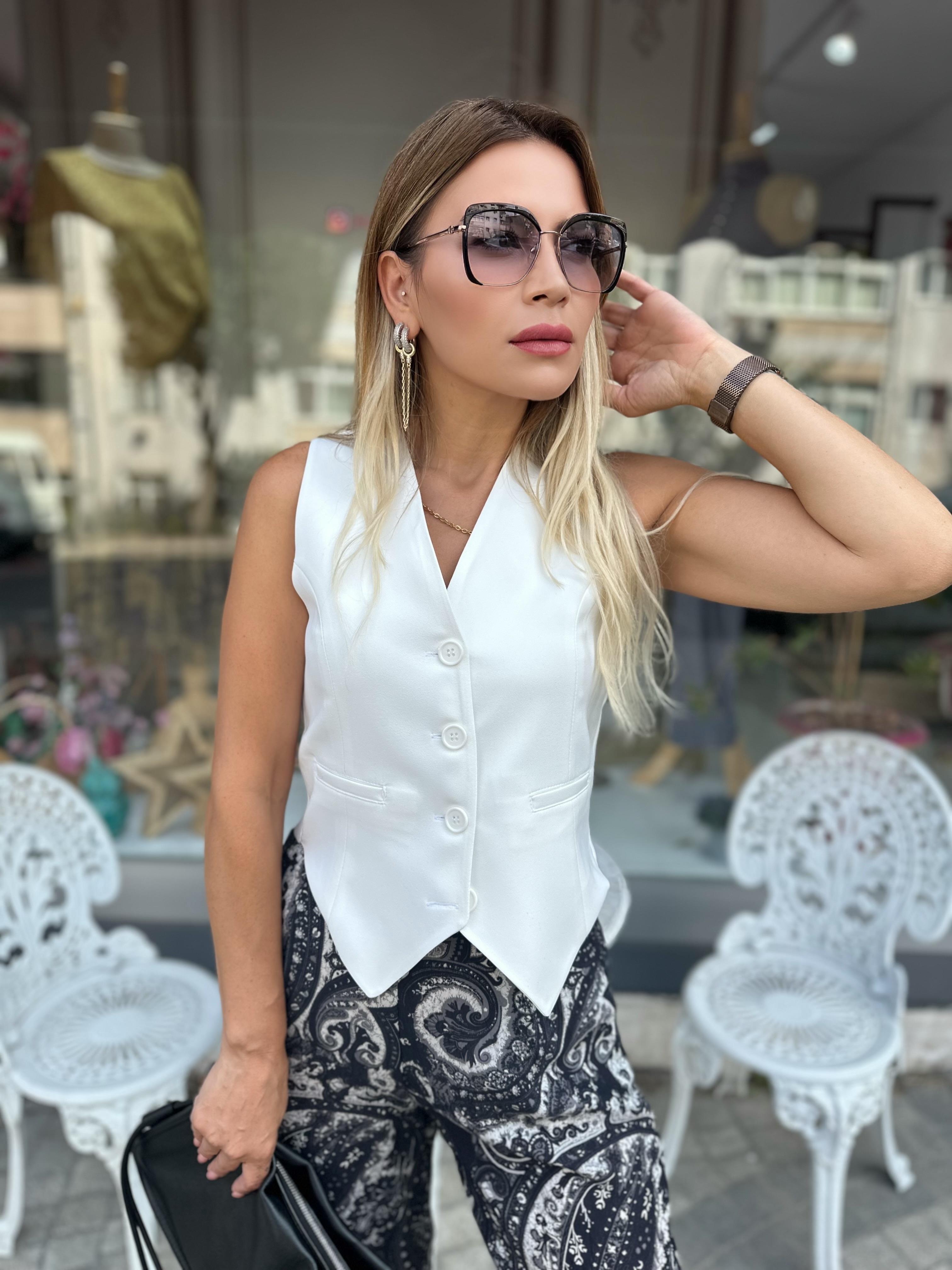 Ekru Kumaş Yelek 