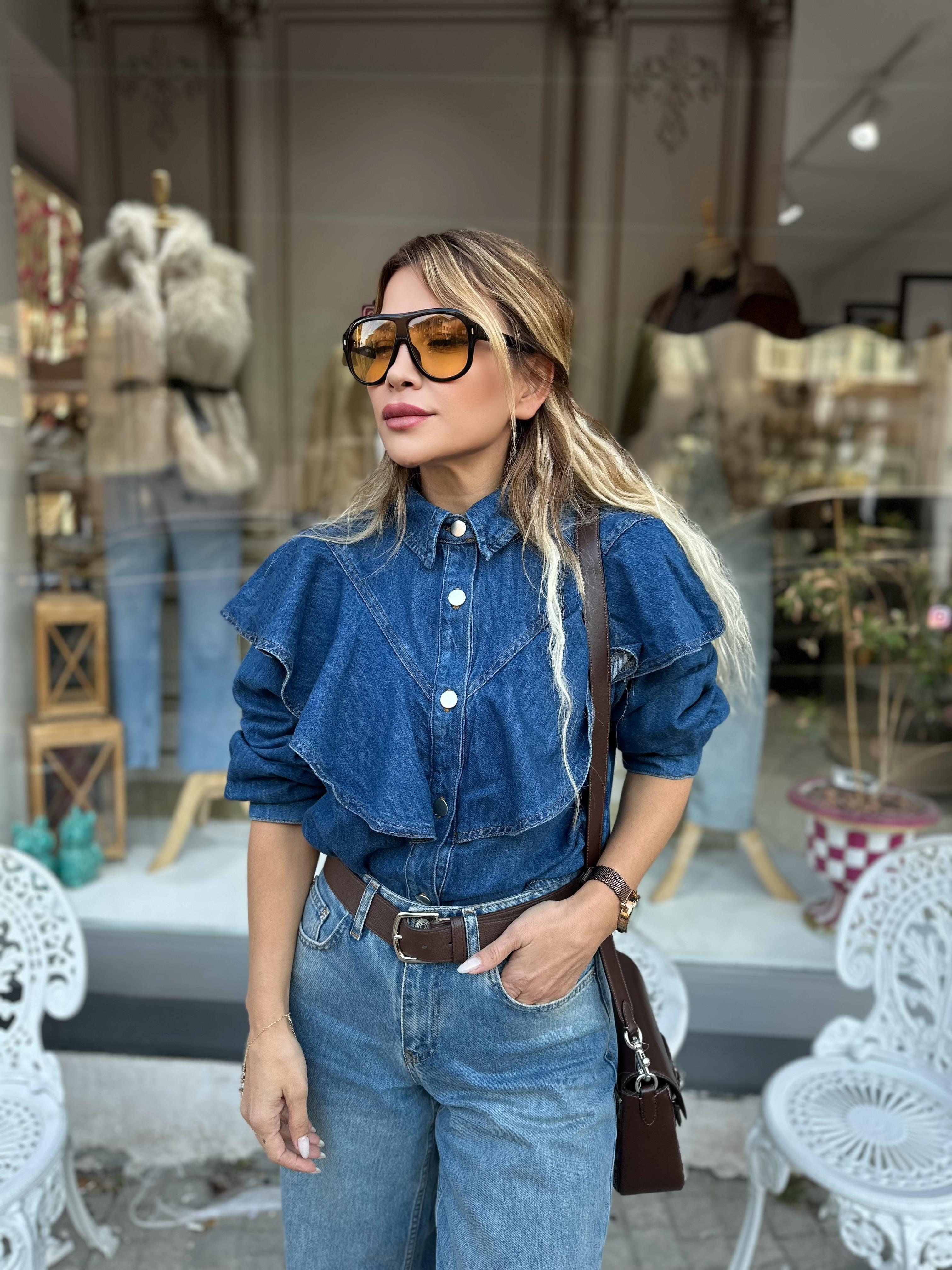 Farbalalı Kot Gömlek 