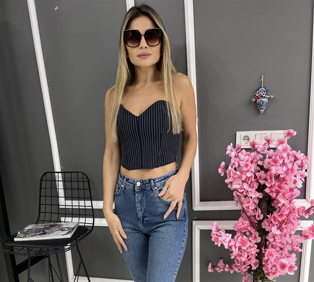 FK Çizgili Lacivert Crop