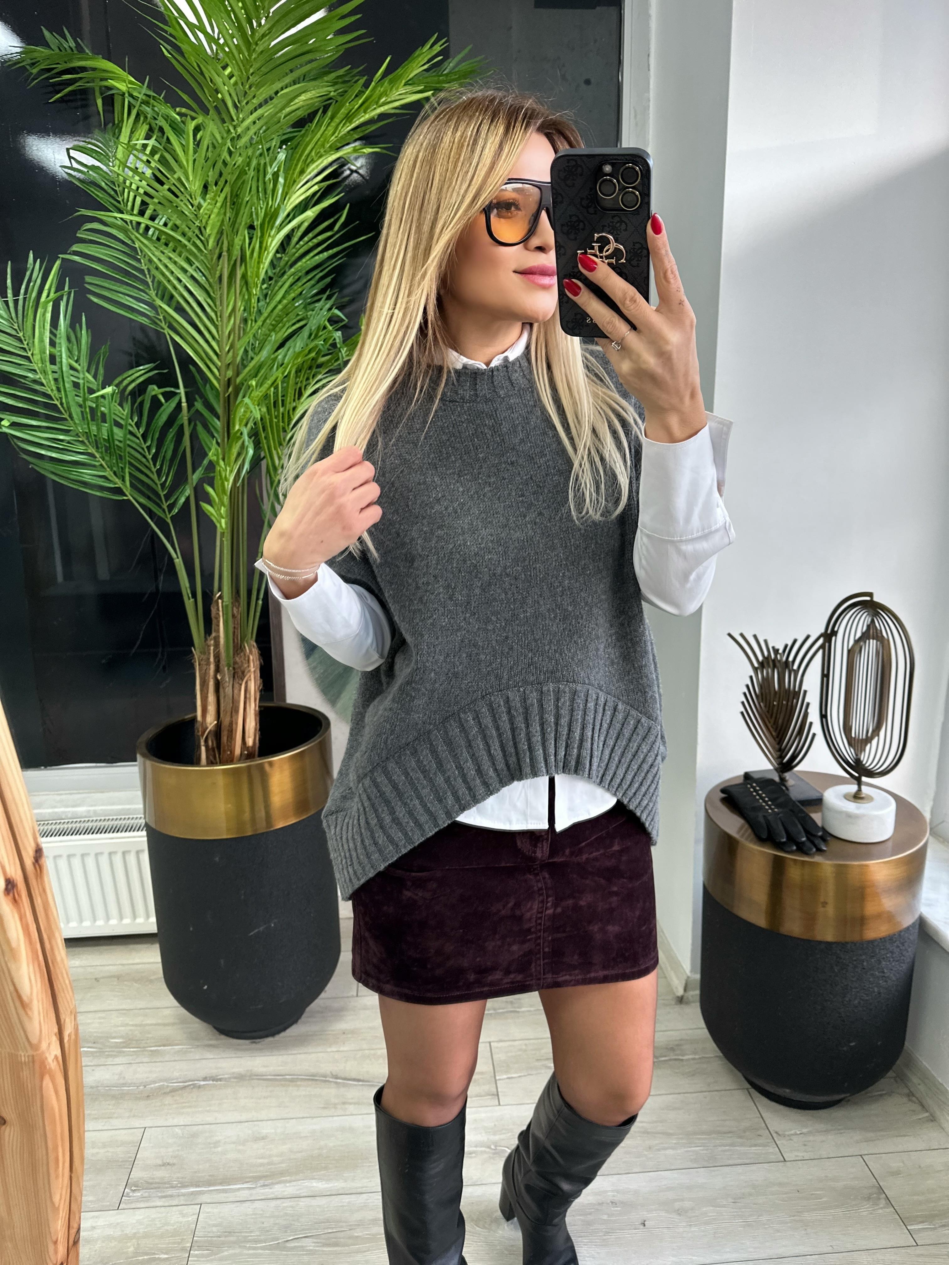 Füme Bisiklet Yaka Verev Triko Süveter 