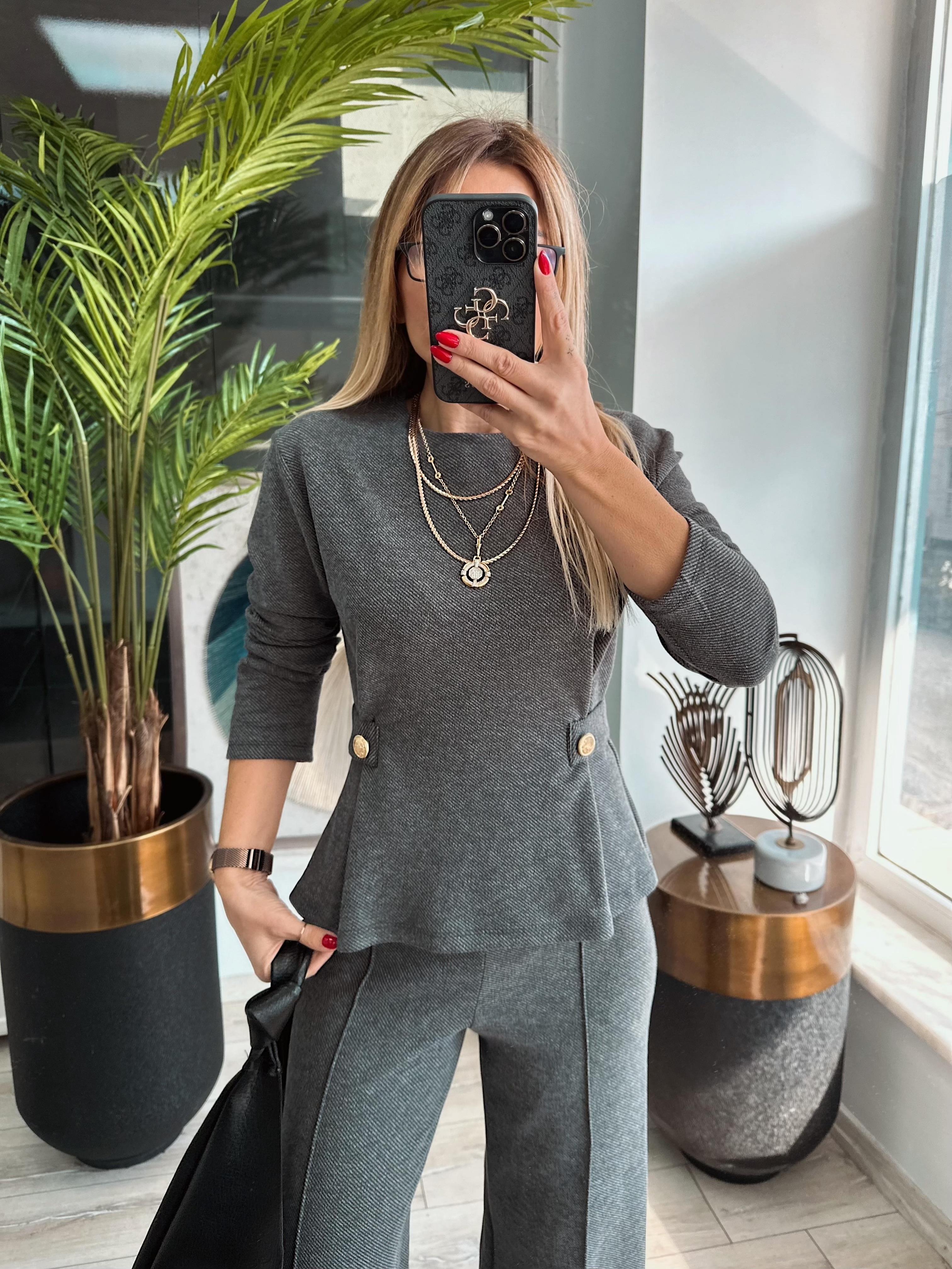 Füme Düğmeli Fitilli Bluz