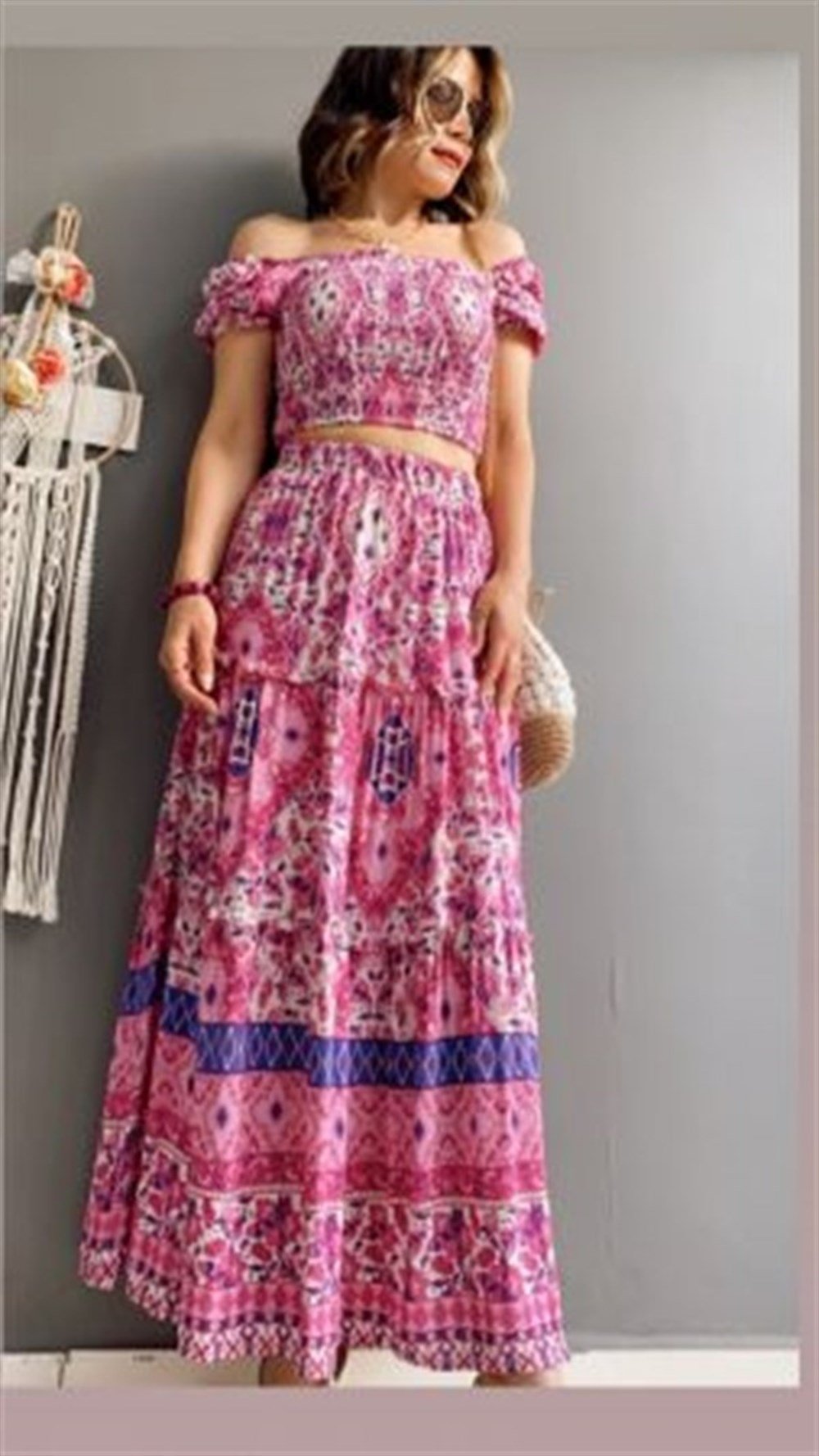 FUŞYA RENK CROP ETEK TAKIM