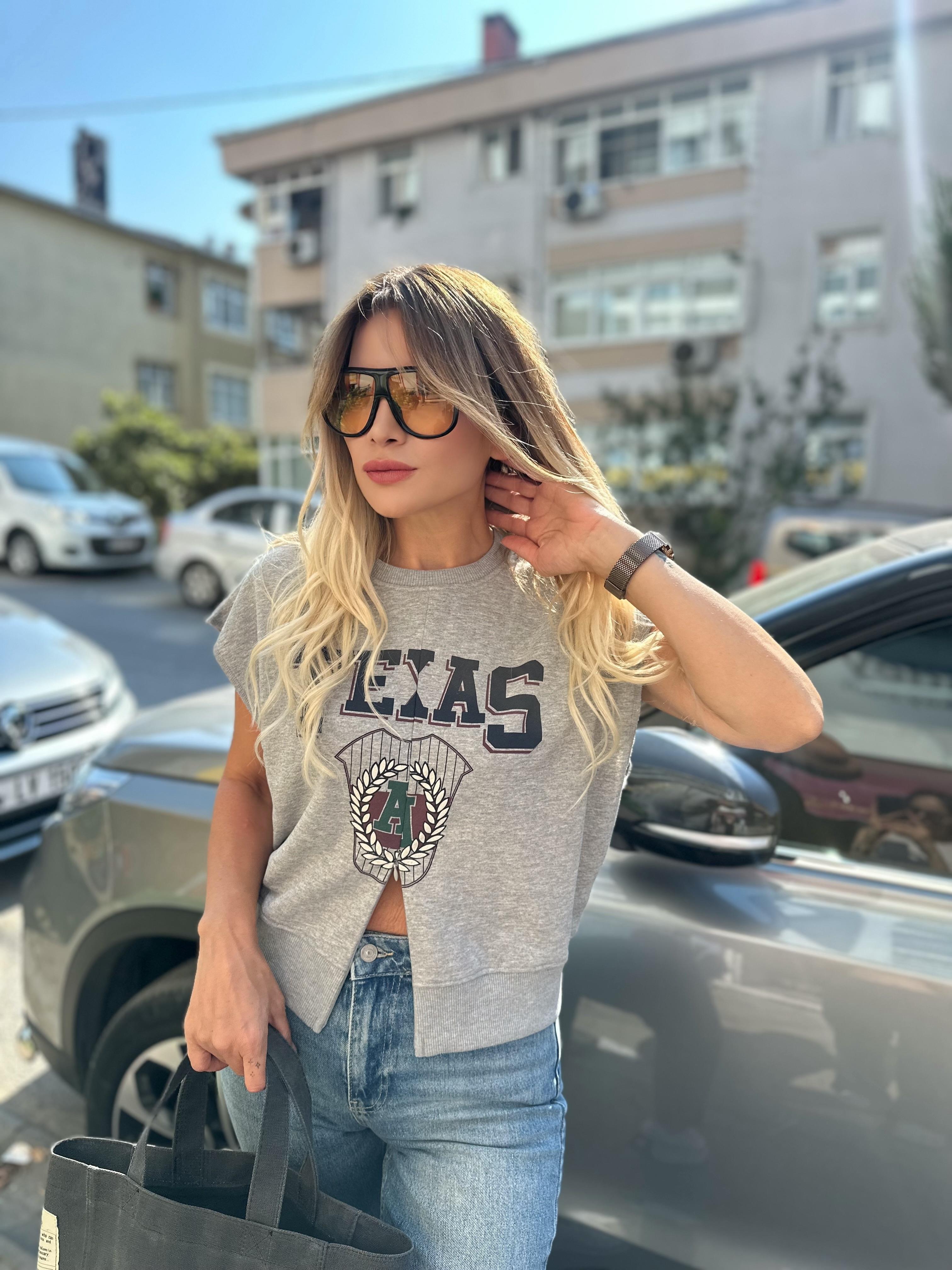 Gri Fermuar Detaylı Tasarım Sweat 