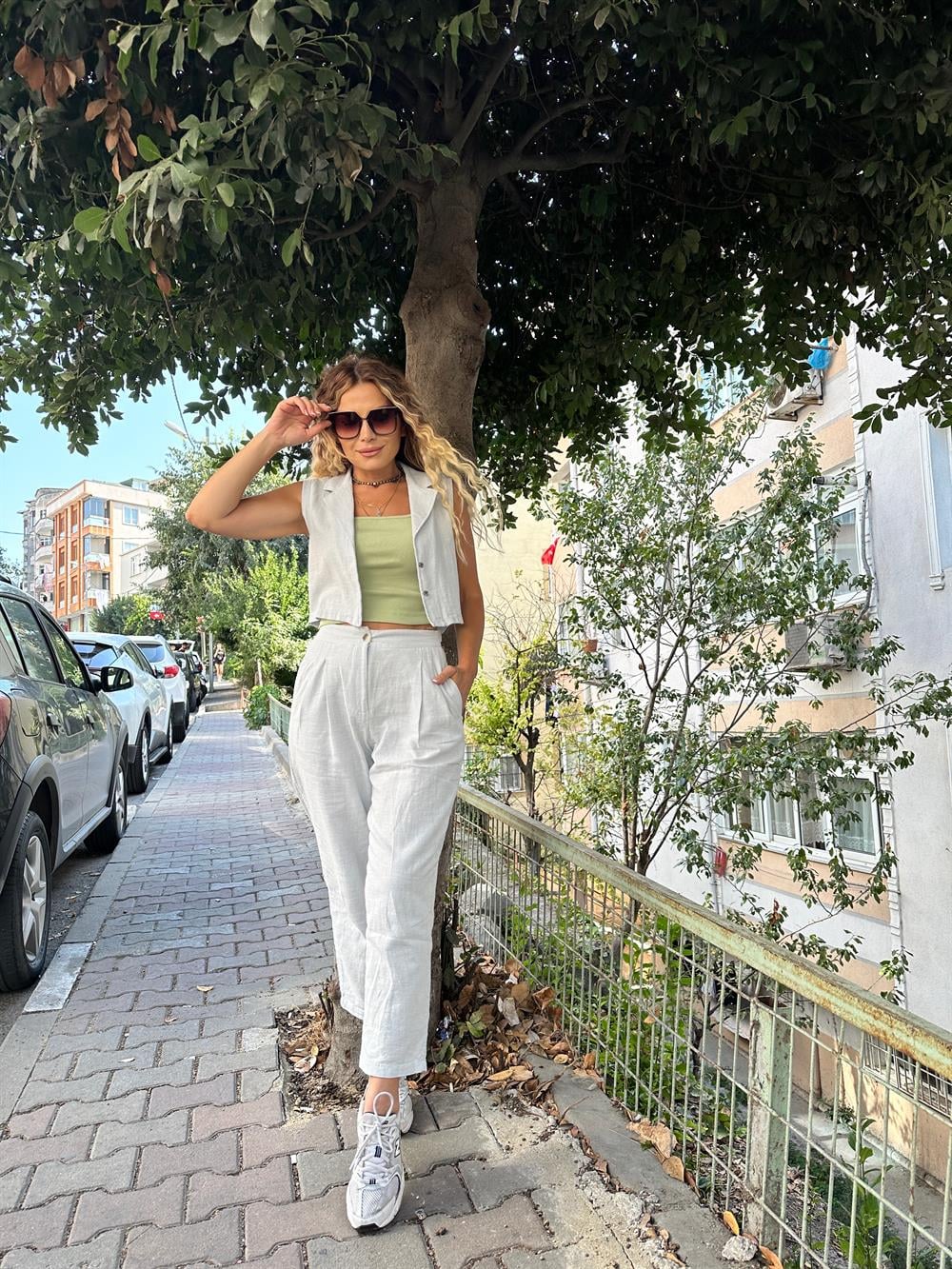 Gri Keten Yelek Pantolon Takım 