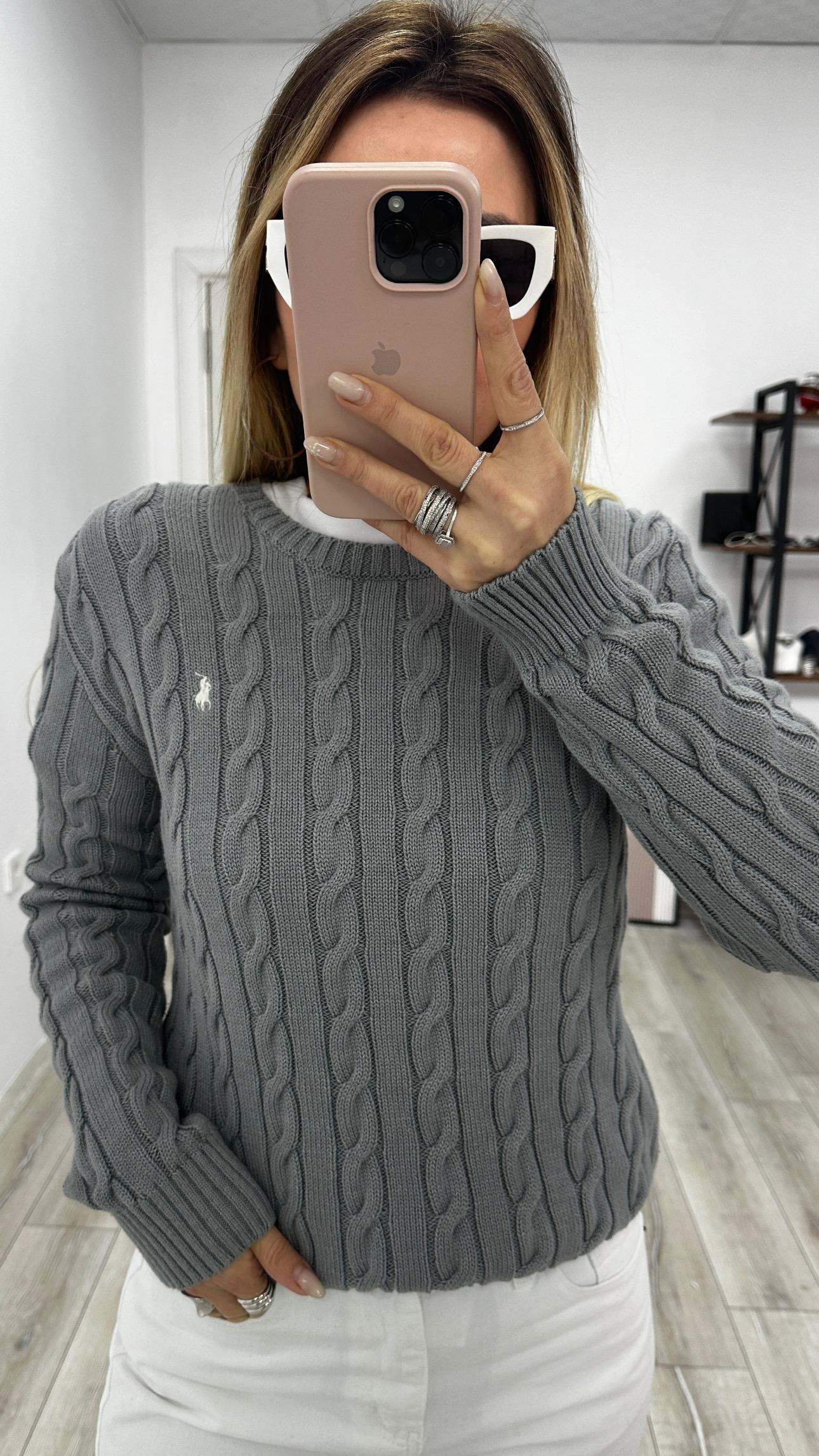 Gri Nakışlı Örgü Kazak 