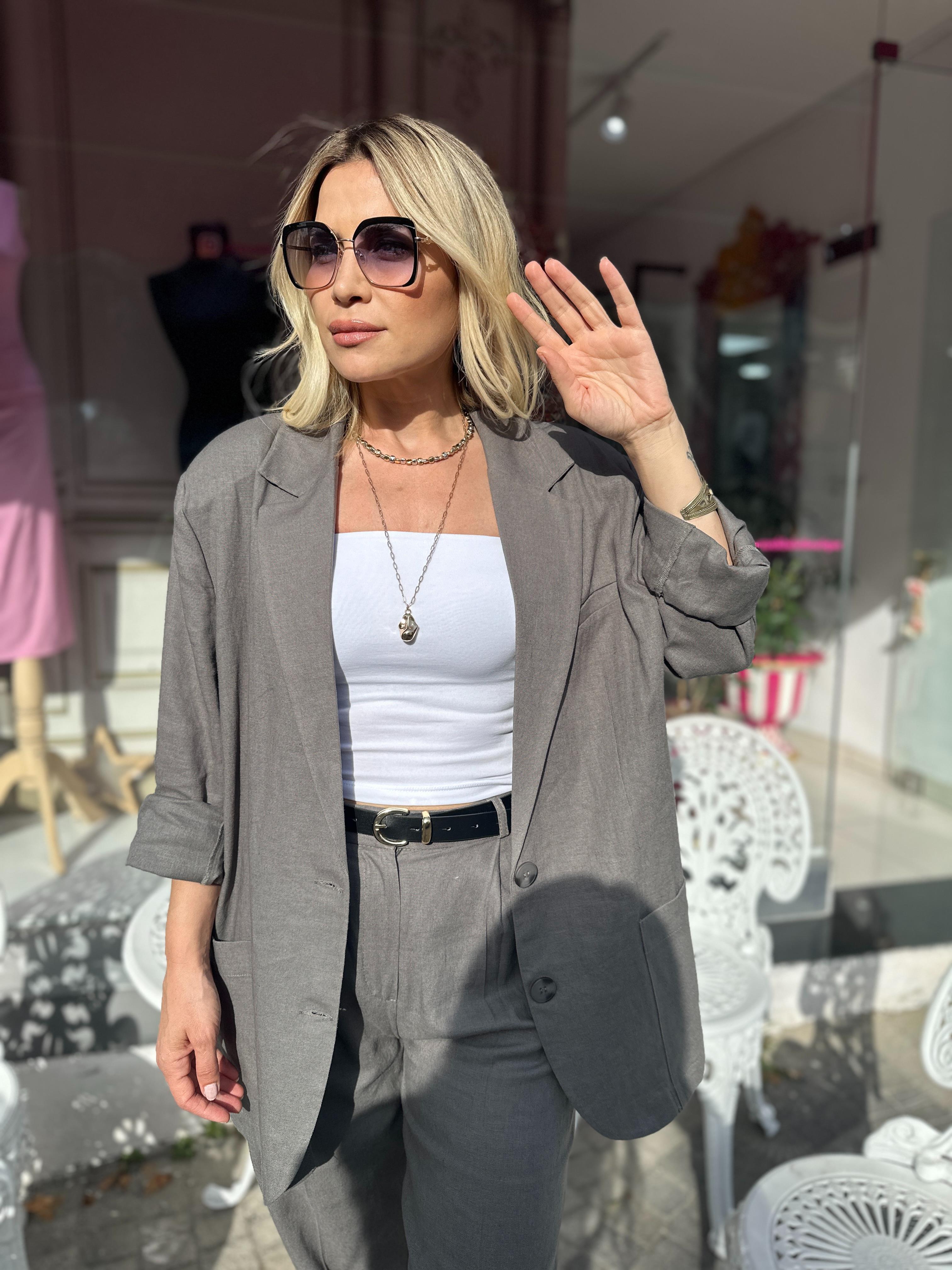 Haki Ham Keten Blazer Ceket 