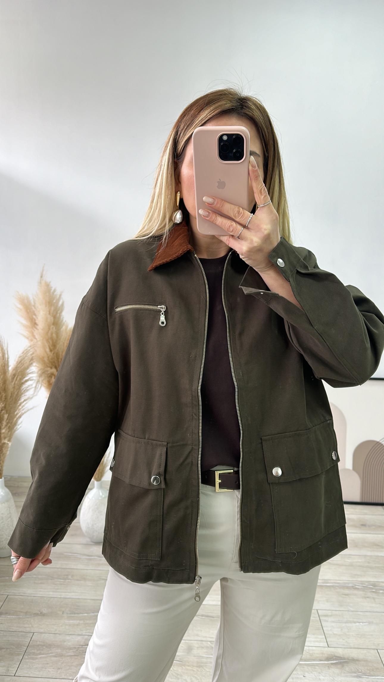 Haki Kadife Yaka Ceket 