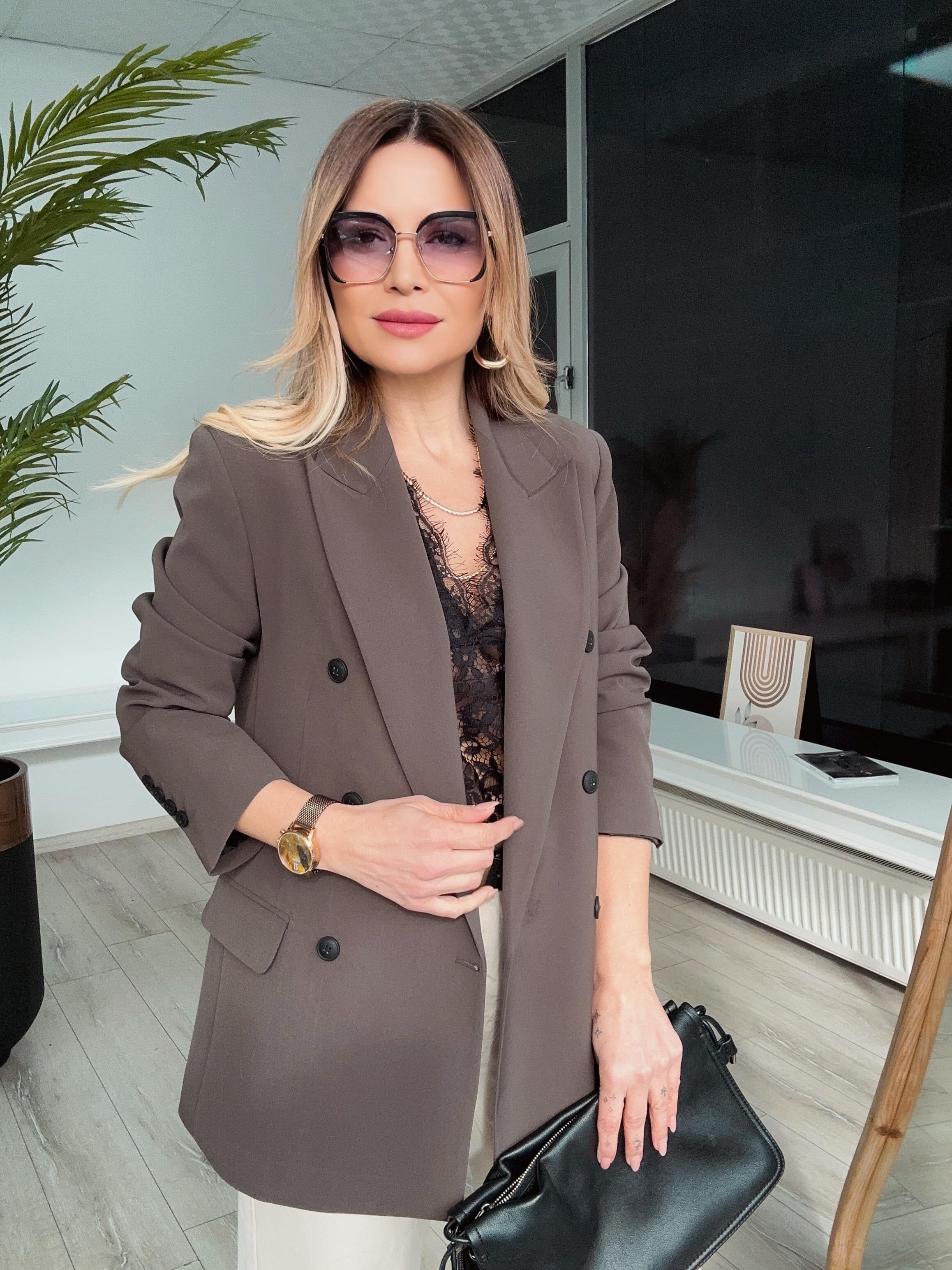 Haki Kruvaze Yaka Blazer 