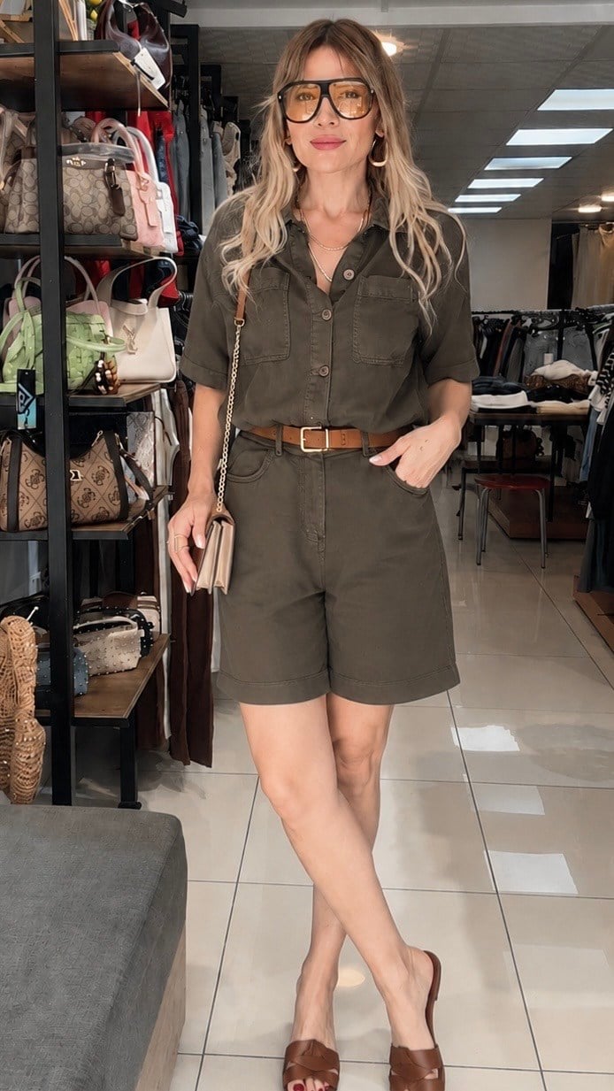 Haki Yeşili Tensel Denim Tulum