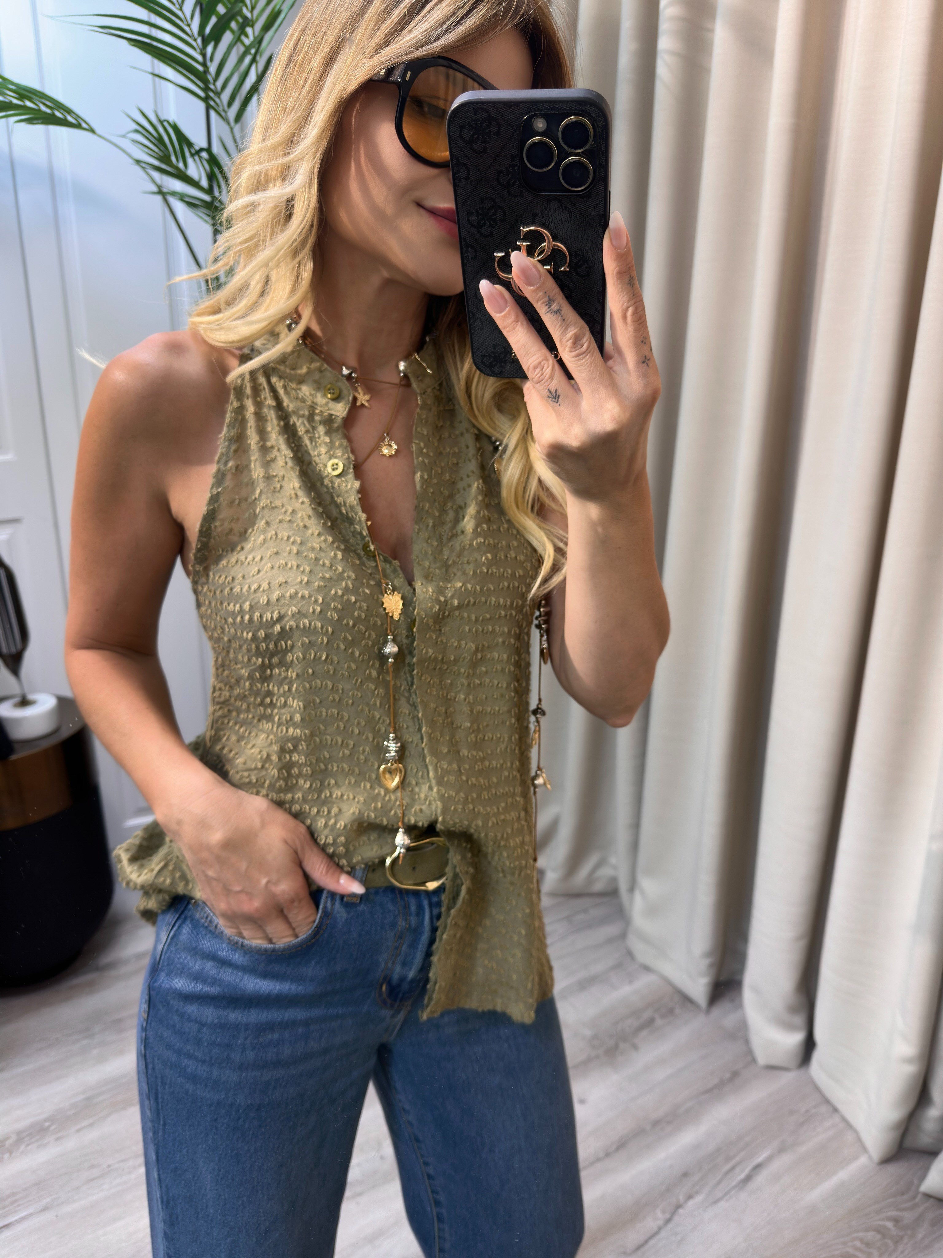 Halter Yaka Yeşil Gömlek