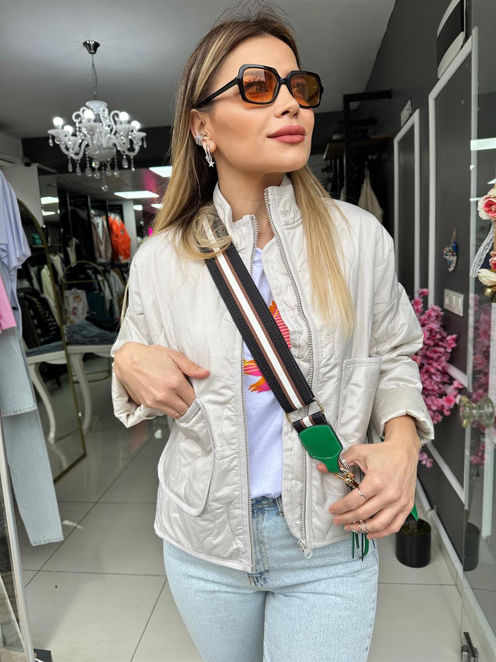 HF Bej Kapitone Ceket