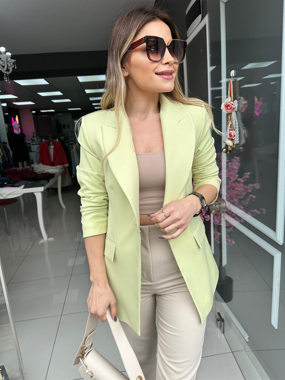 HF Fıstık Yeşil Oversize Blazer Ceket