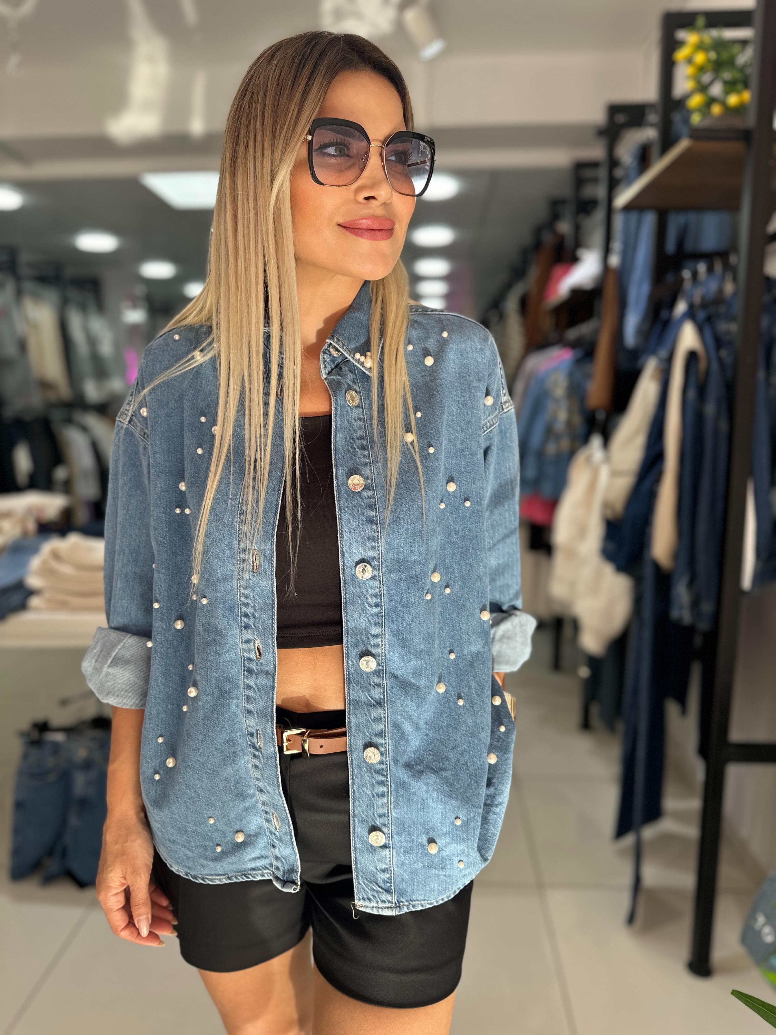 İnci Detaylı Denim Gömlek 