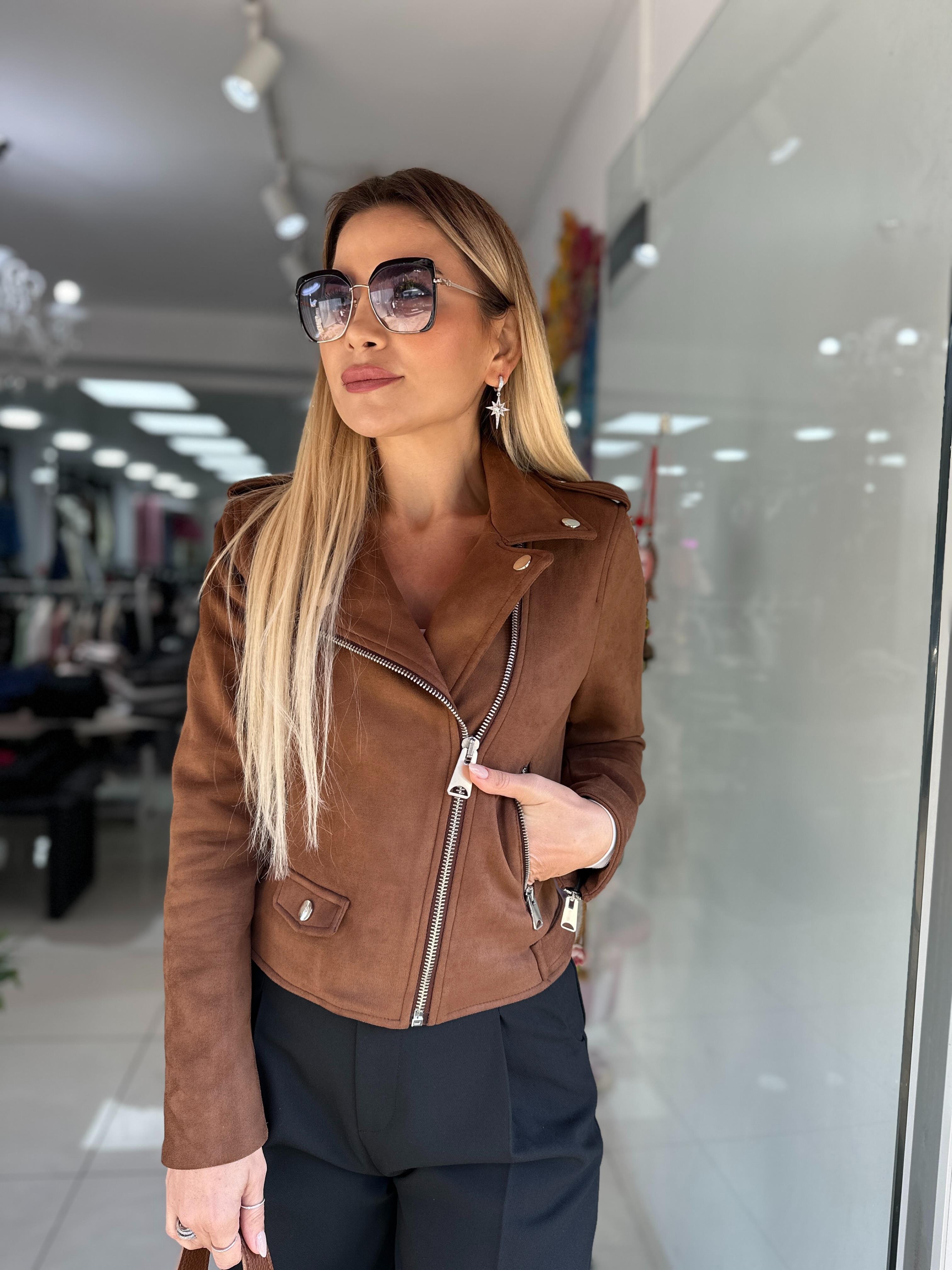 Kahve Fermuarlı Nubuk Ceket 