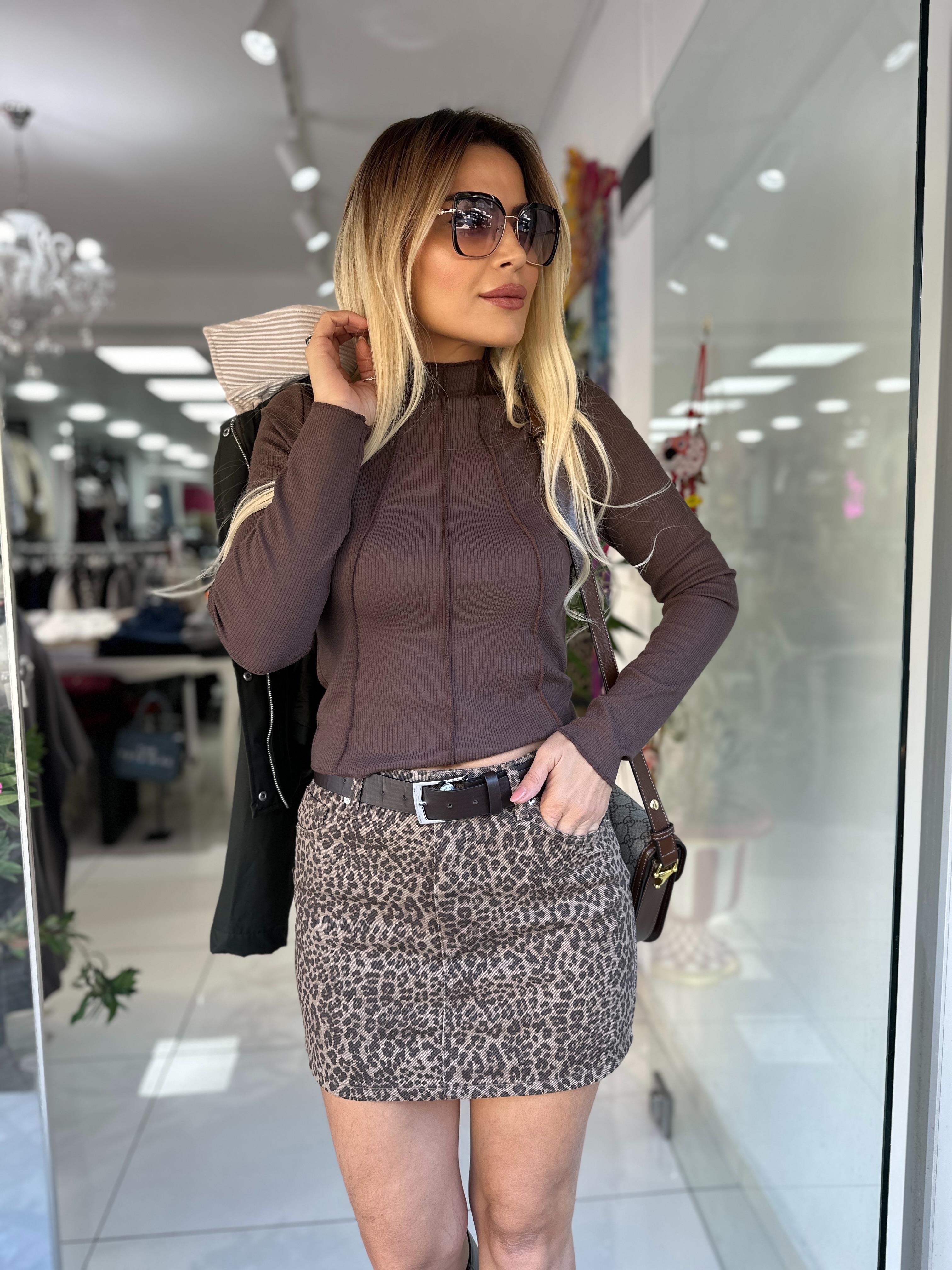 Kahve Kısa Gabardin Etek 