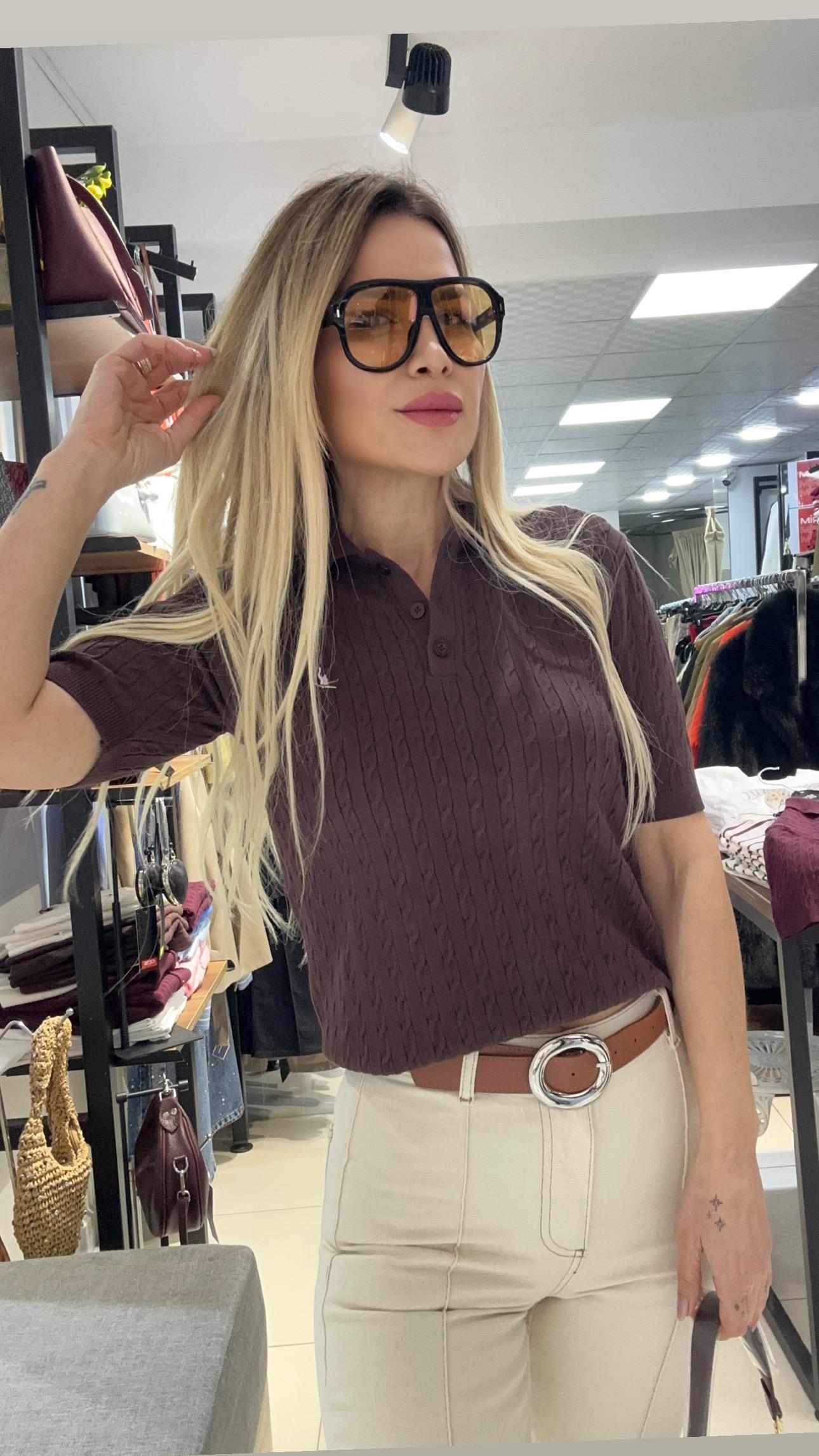 Kahve Pola Yaka Triko