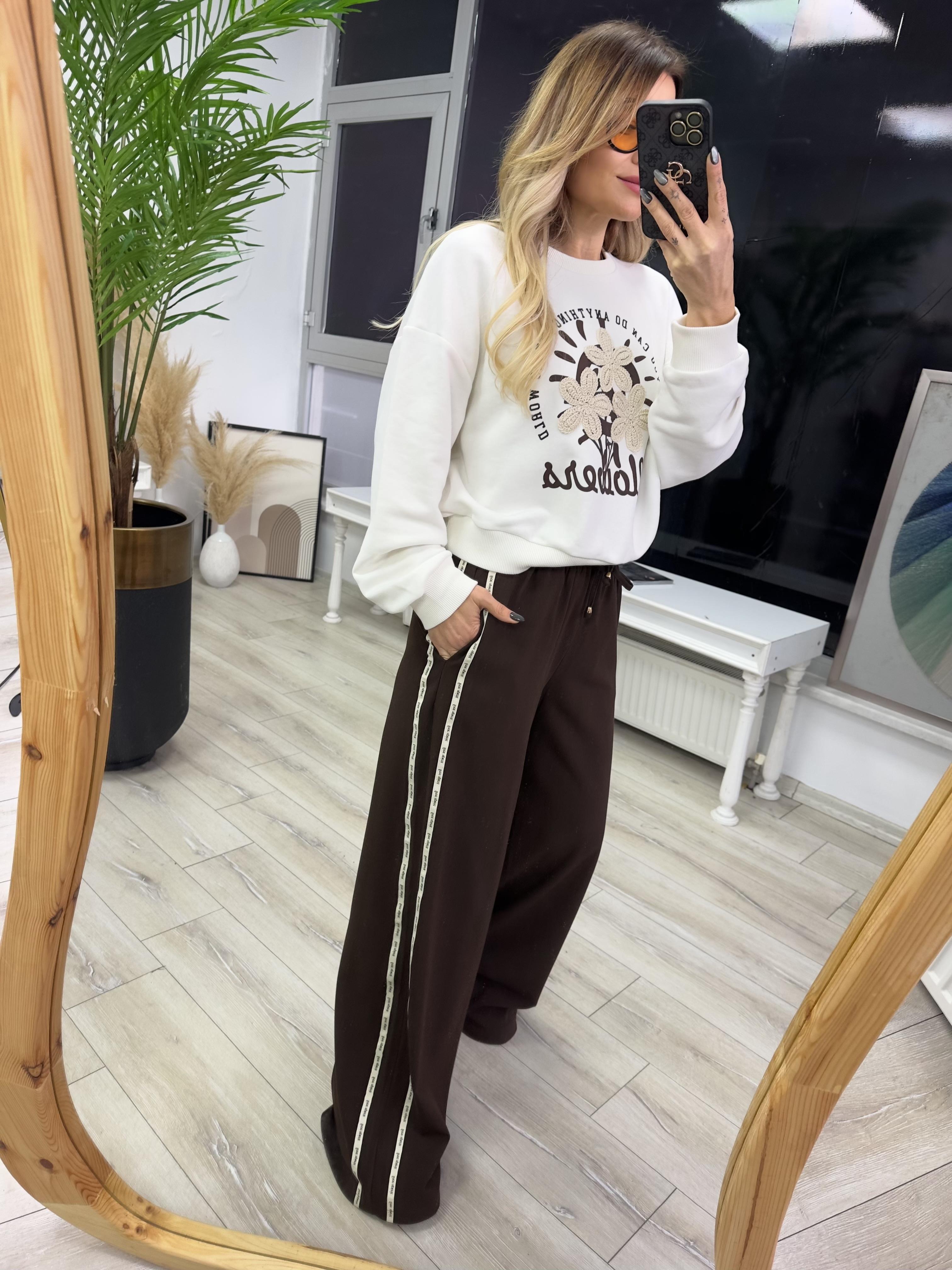 Kahverengi Beli Lastikli Yanları Biyeli Pantolon
