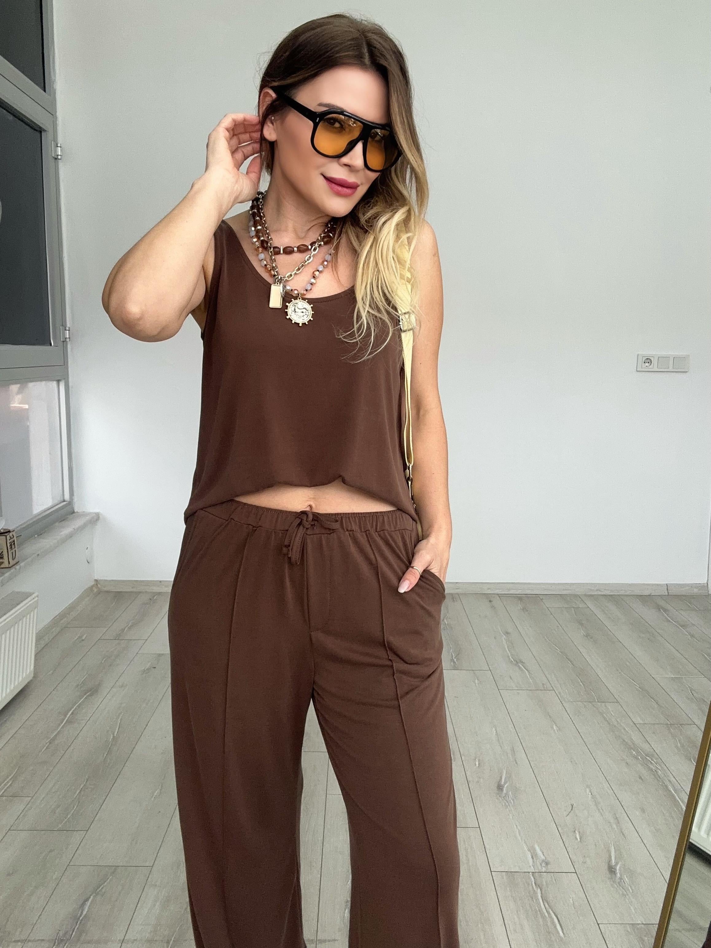 Kahverengi Modal  Bluz Pantolon Takım 
