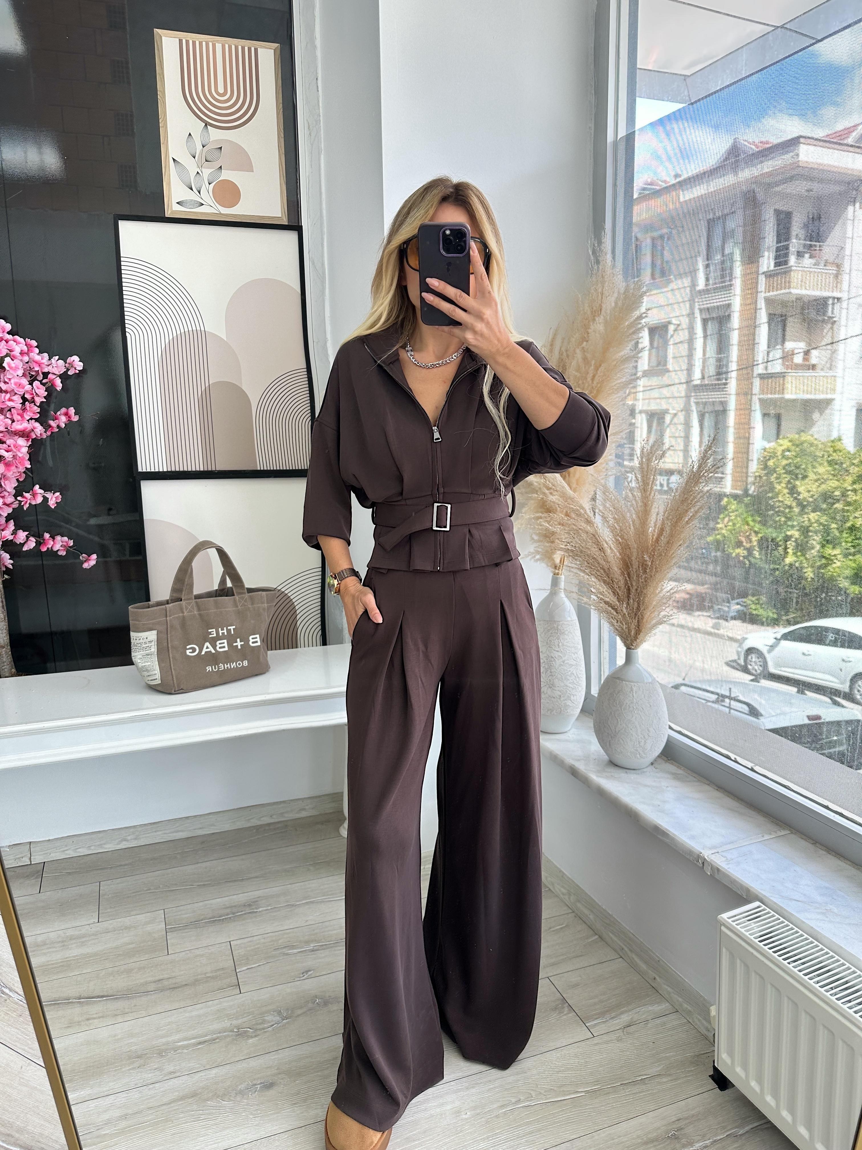 Kahverengi Modal Kumaş Ceket Pantolon Takım