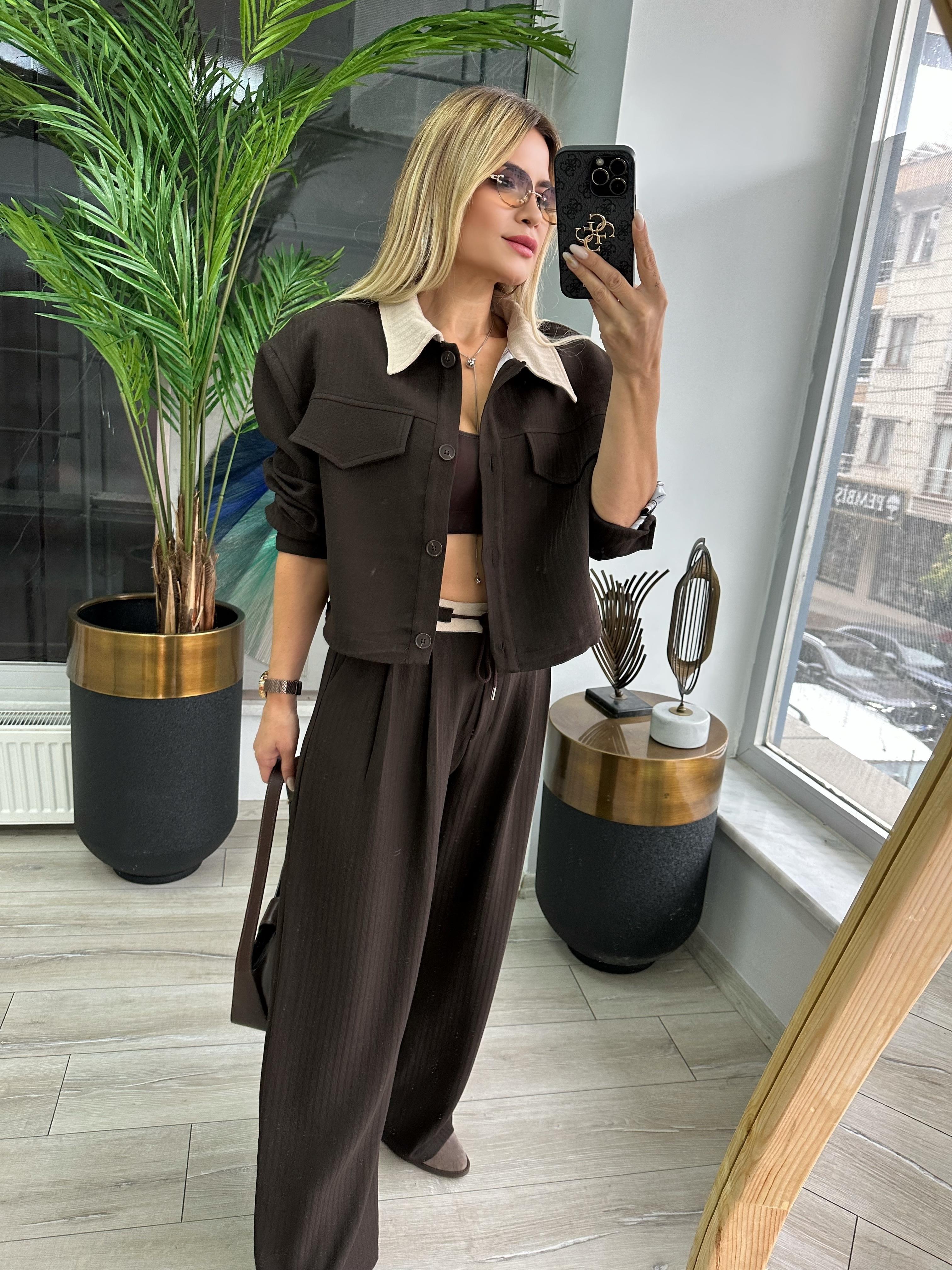 Kahverengi Tasarım Pantolon