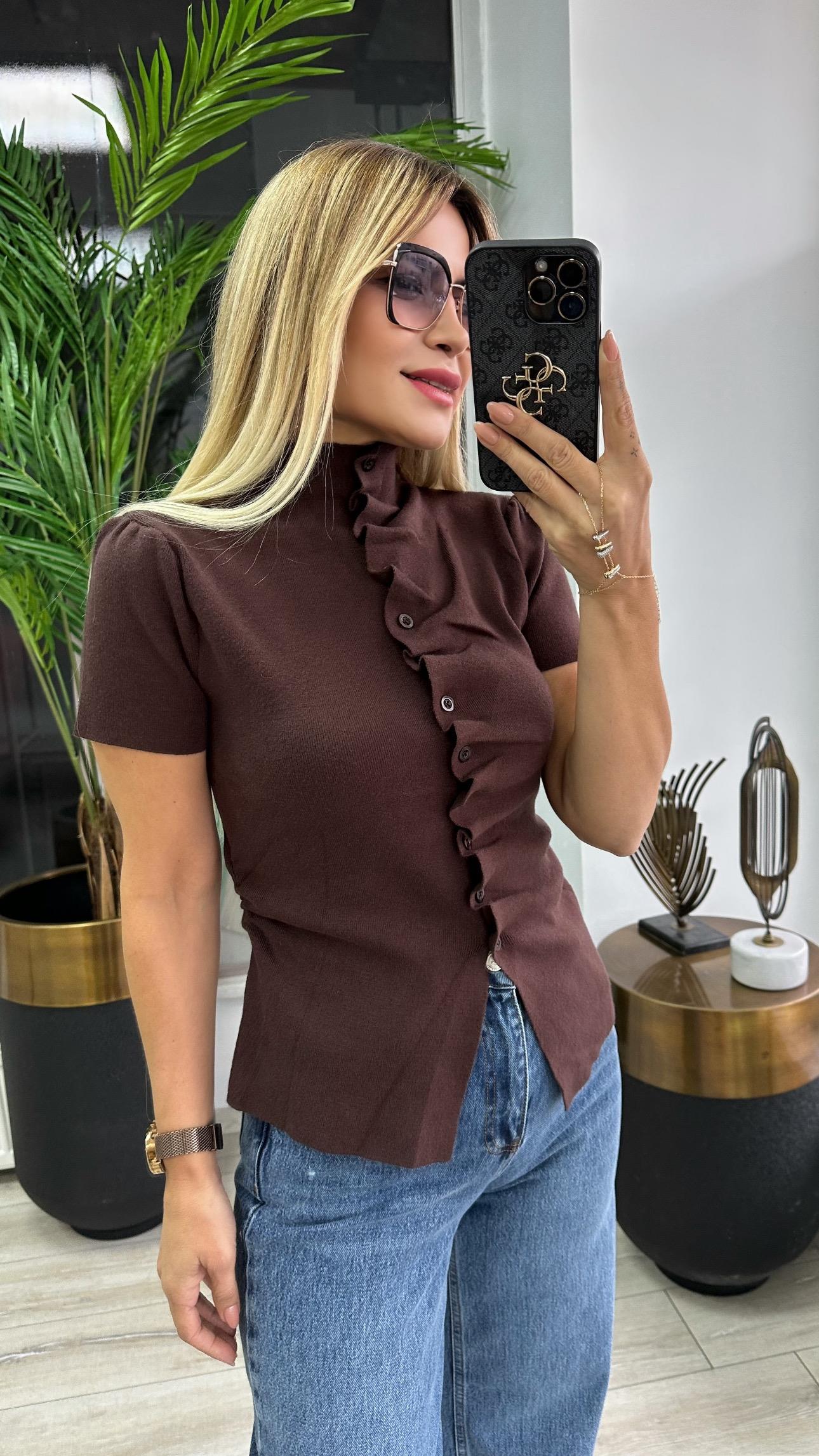 Kahverengi Triko Bluz 